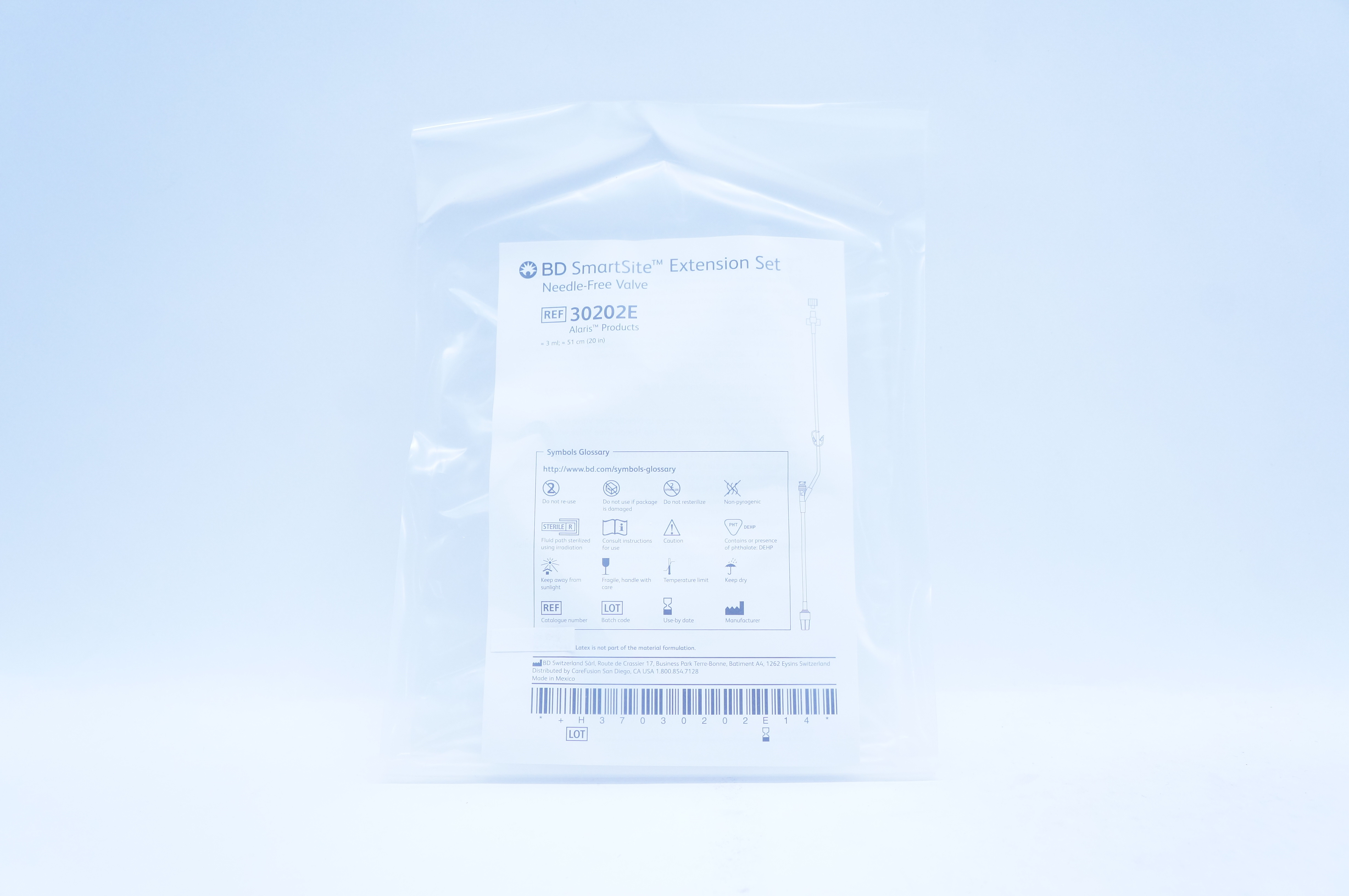 BD 30202E SmartSite Extension Set Ndle-Free Valve ≈3 ml x ≈20 inch