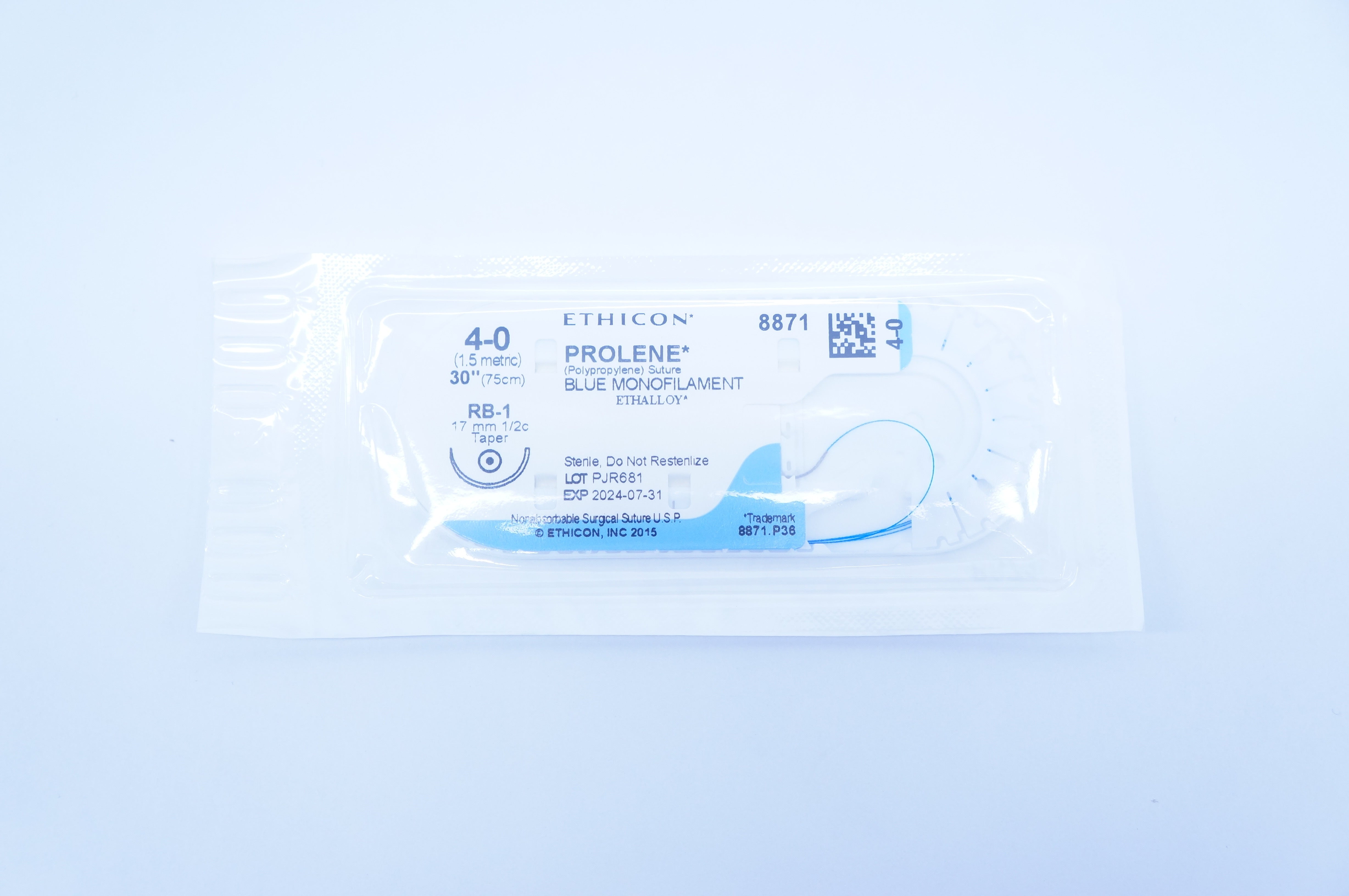 Ethicon 8871 4-0 PROLENE, RB-1, 17mm 1/2c Taper, 30inch