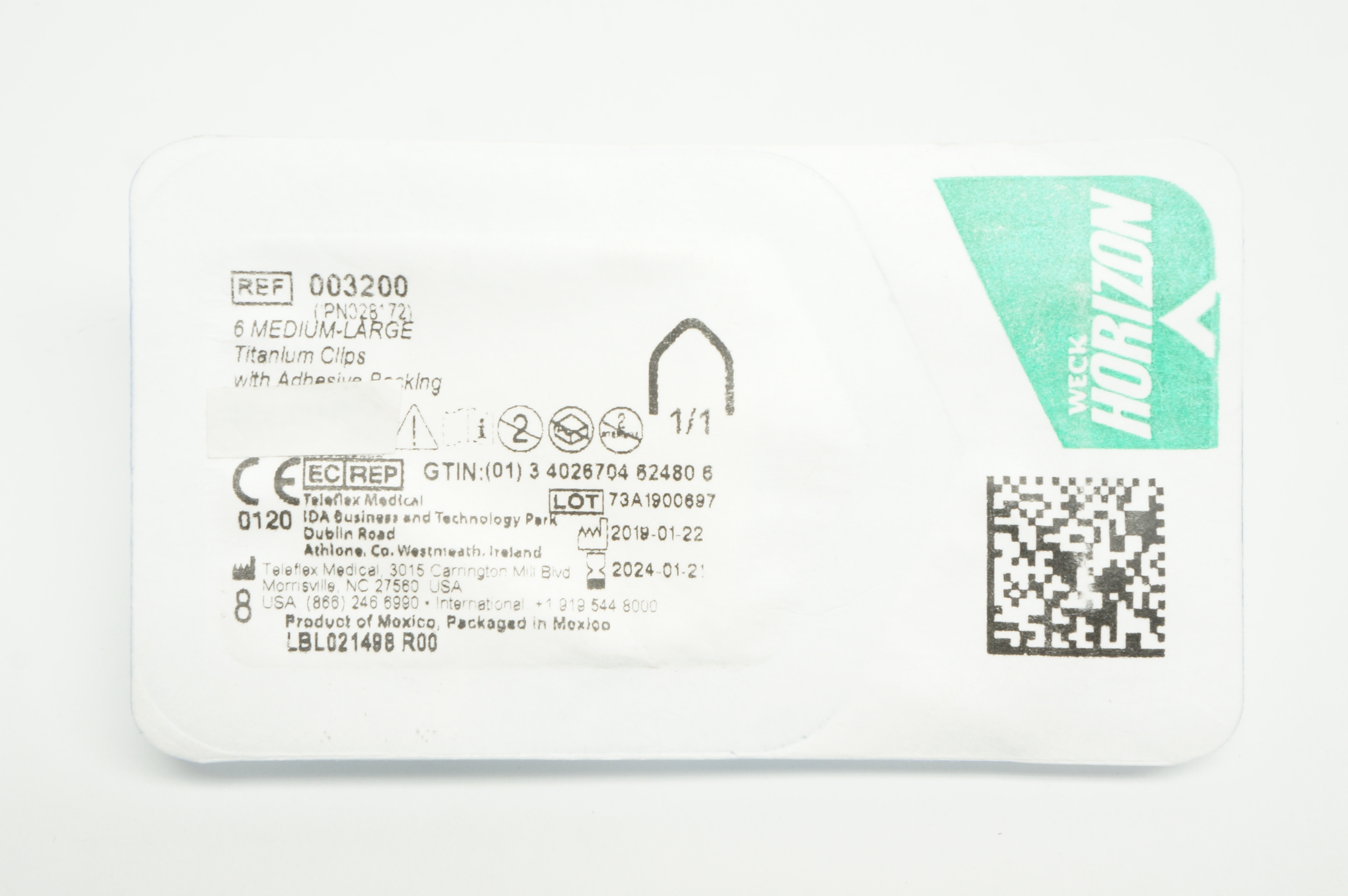 Teleflex 003200 Weck Horizon 6 Medium-Large Titanium Clips, Adhesive Backing