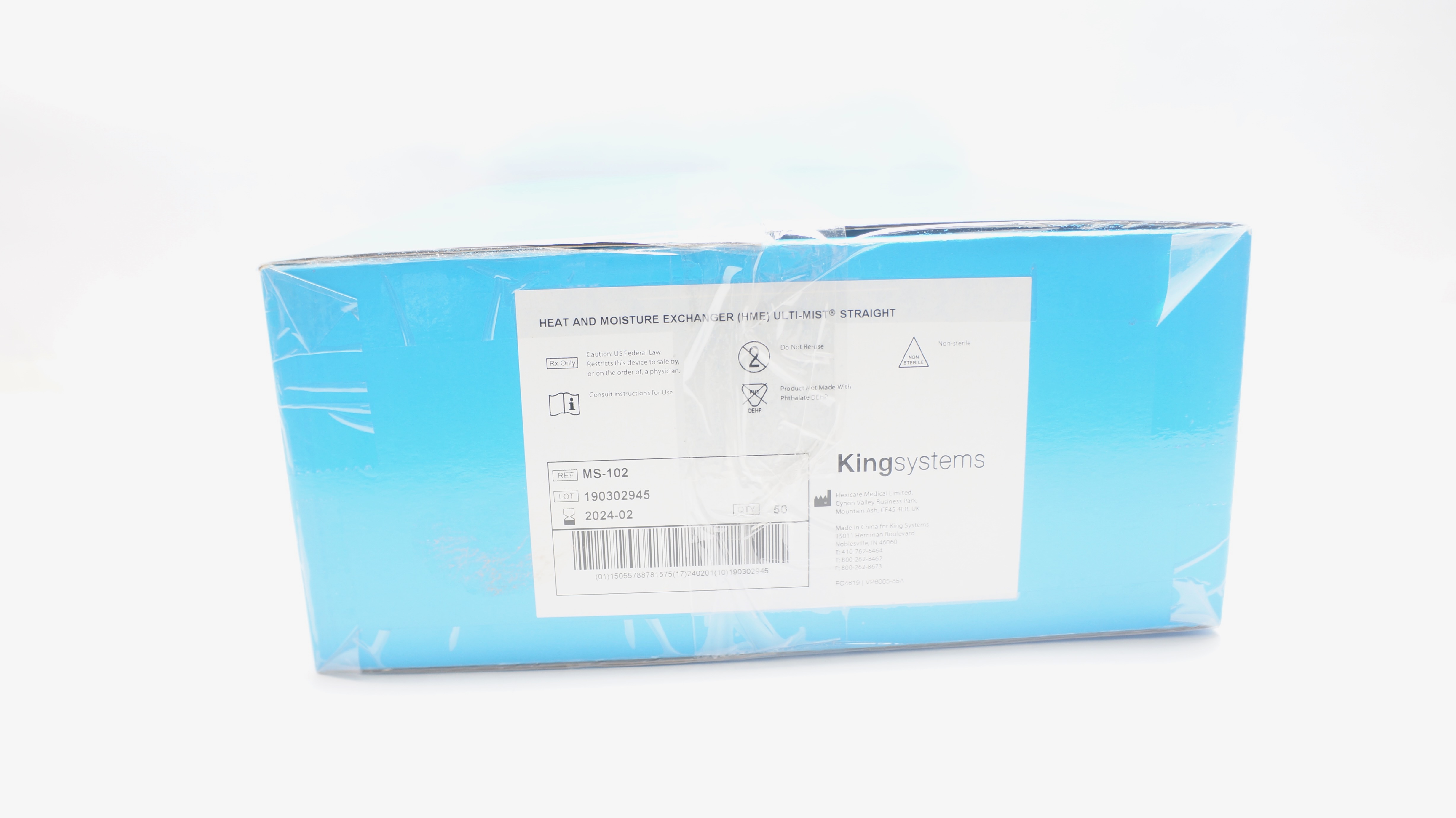 KingSystems MS-102 HME Ulti-Mist Straight Heat&Moisture Exchanger(x) - Box of 50