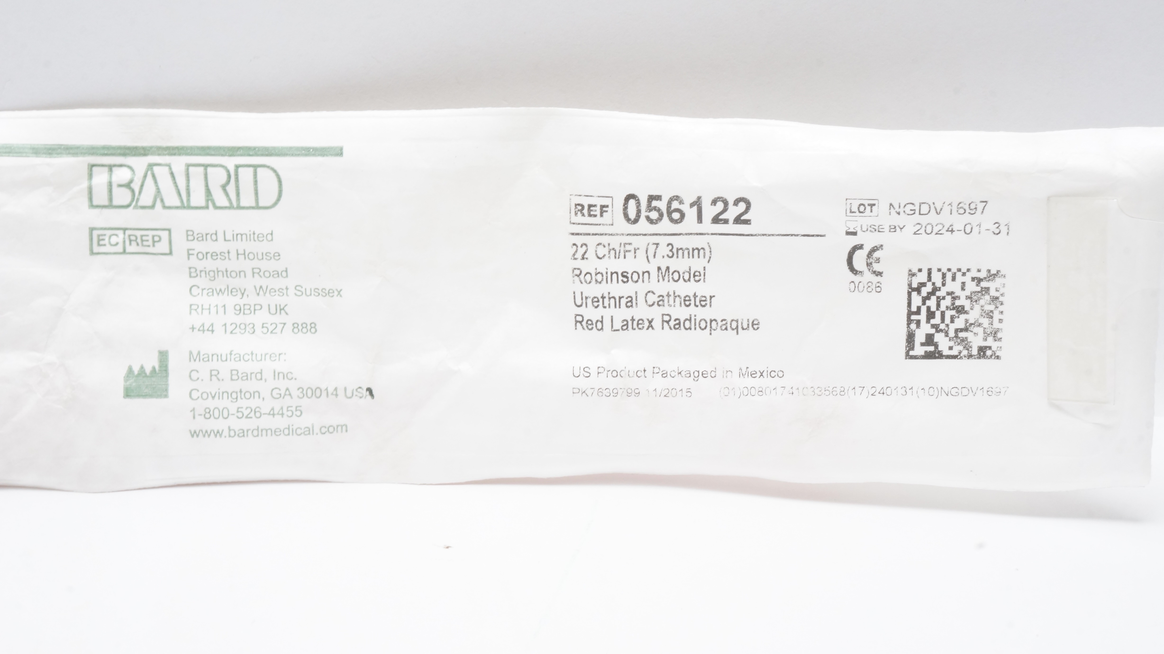 Bard 056122 Urethral Cath. Robinson Model 22Ch/Fr (x)