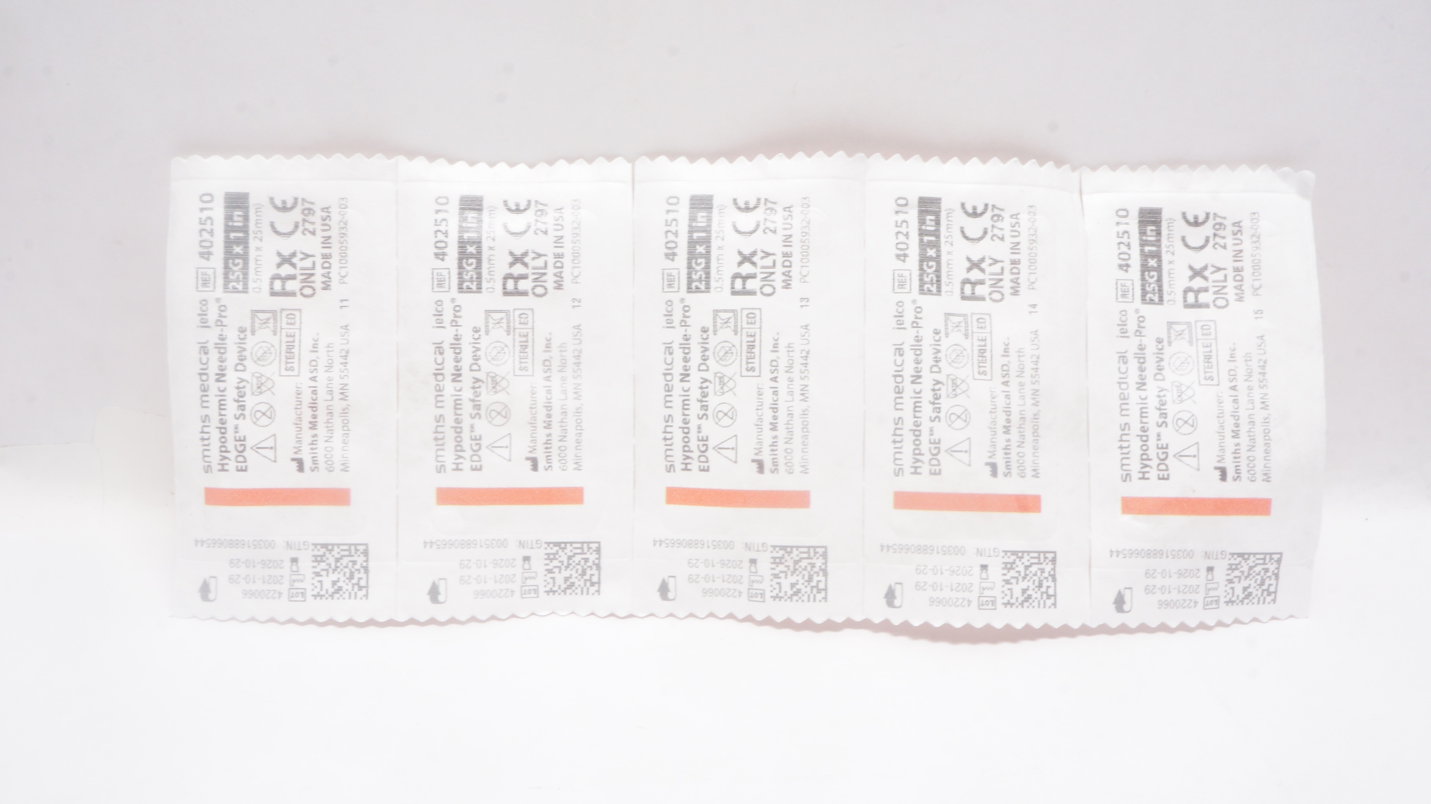 Smiths Medical 402510 Jelco Hypodermic Ndle-Pro EDGE, Safety Device 21G-Set of 5