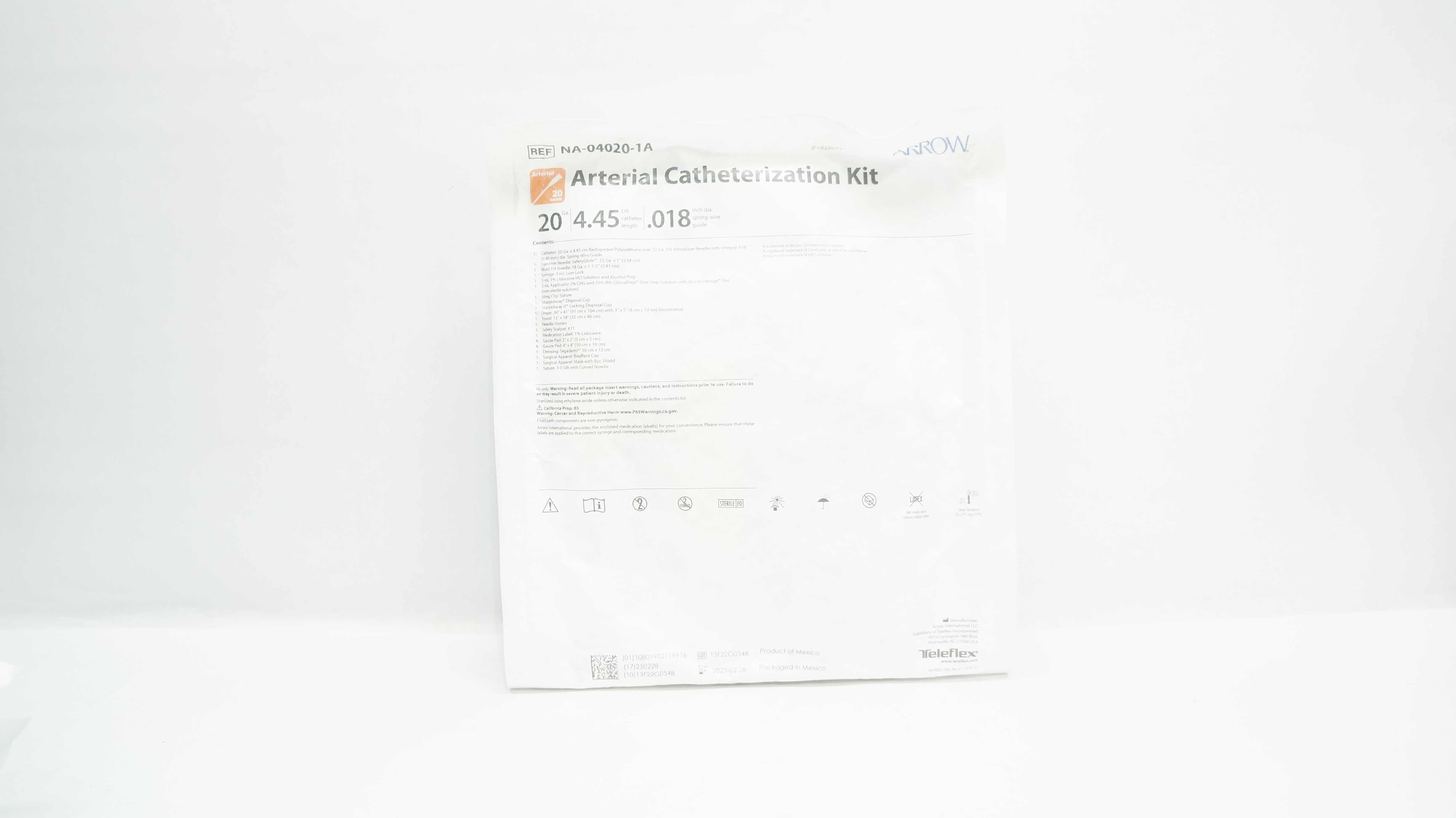 Arrow NA-04020-1A Arterial Catheterization Kit 20Ga x 4.45cm x .018inch