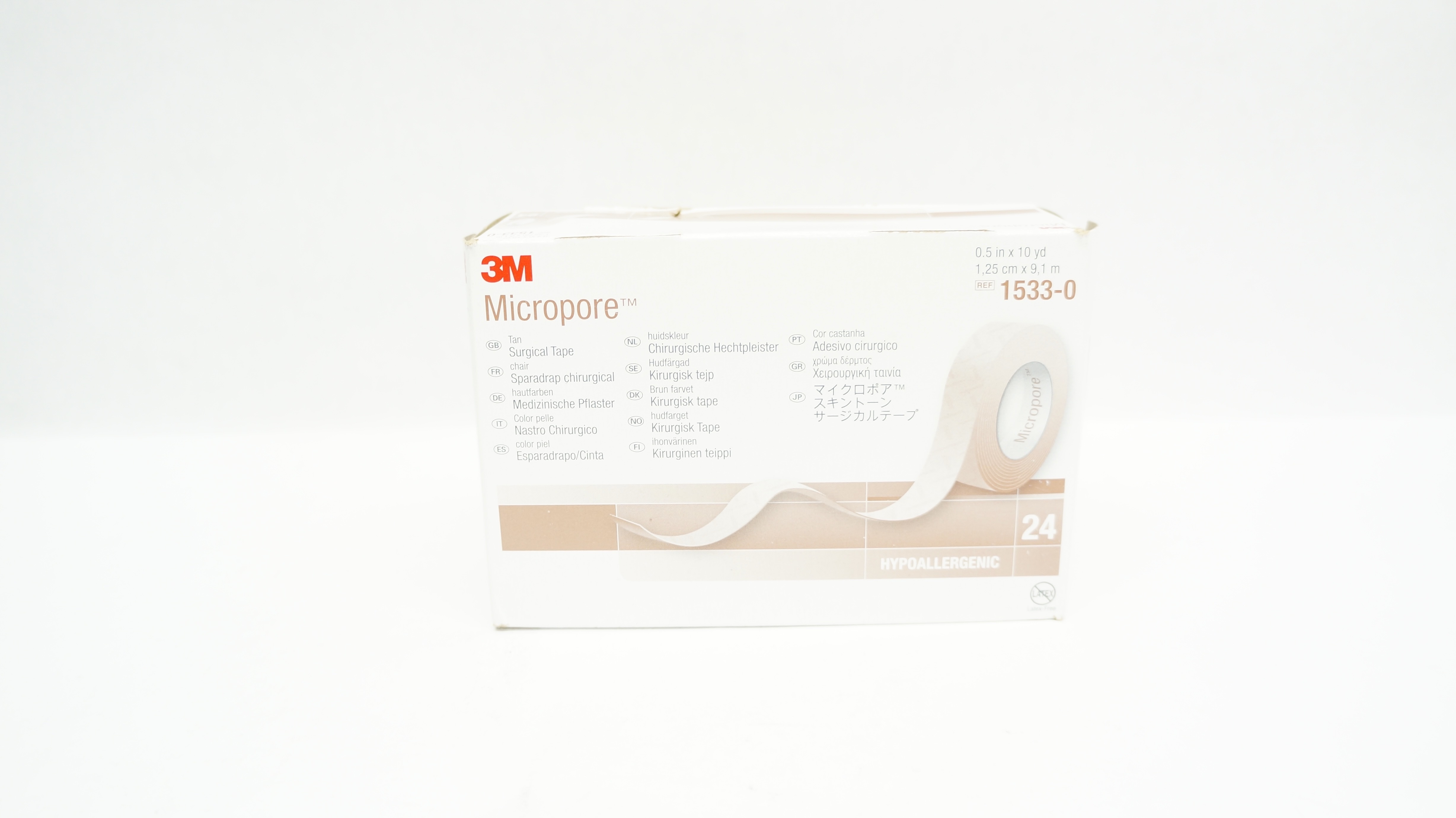 3M 1533-0 Micropore Hypoallergenic Surgical Tape 0.5inch x 10yd. (x) - Box of 24
