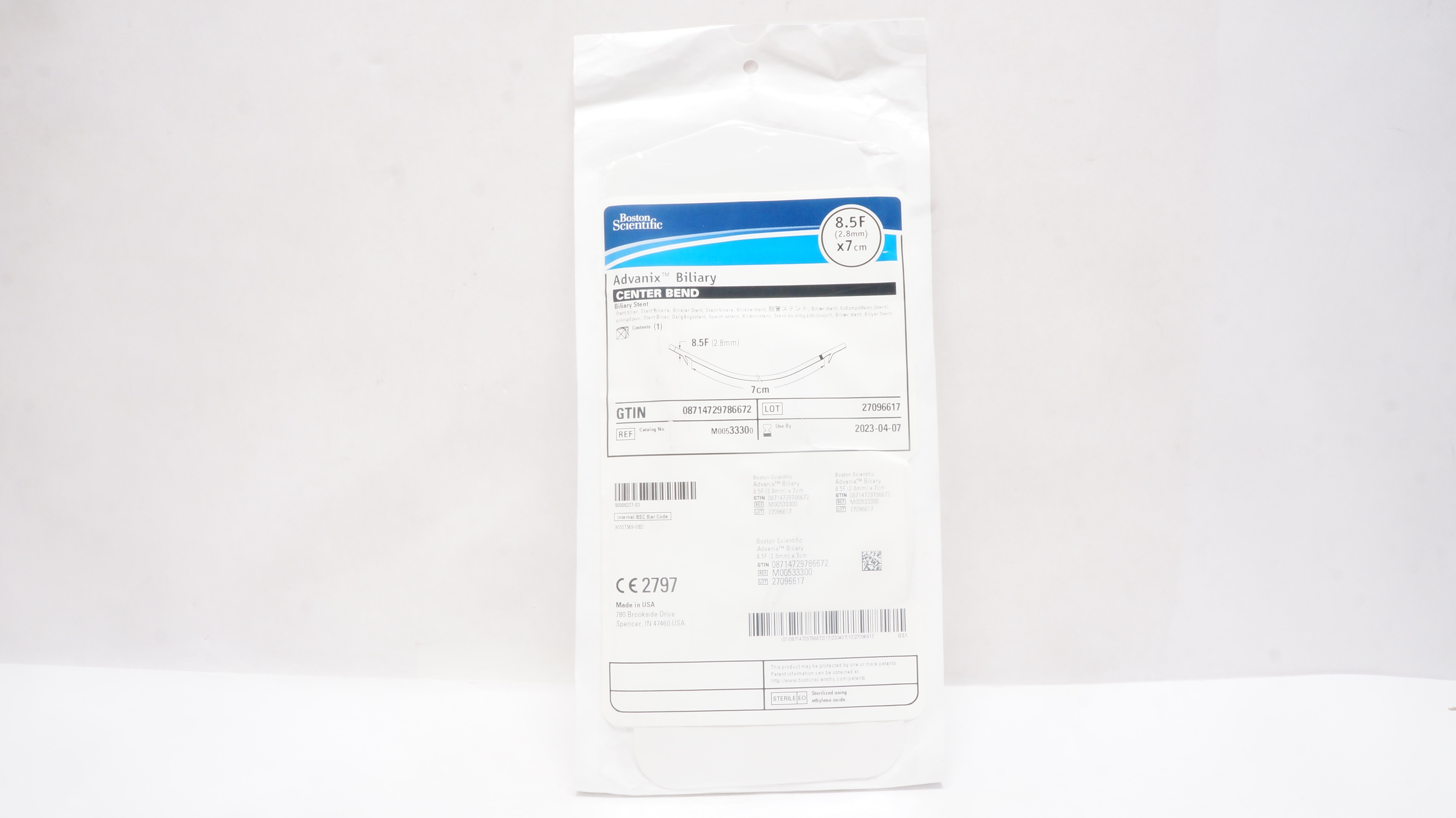 Boston Scientific 3330 Advanix Biliary Center Bend Stnt 8.5F x 7cm (x)