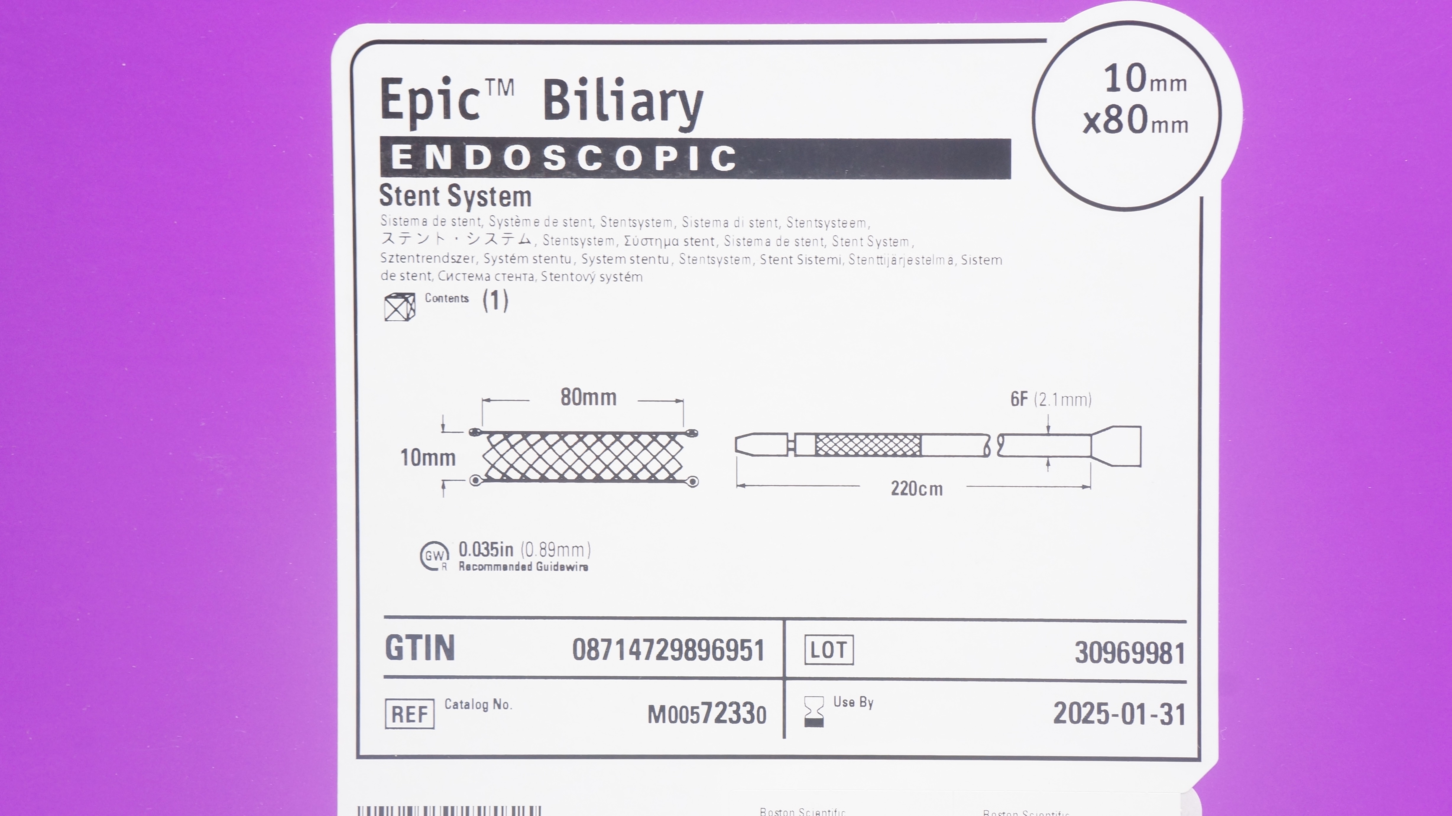 Boston Scientific M00572330 Epic Endoscopic Stent System 10mm x 80mm (x)