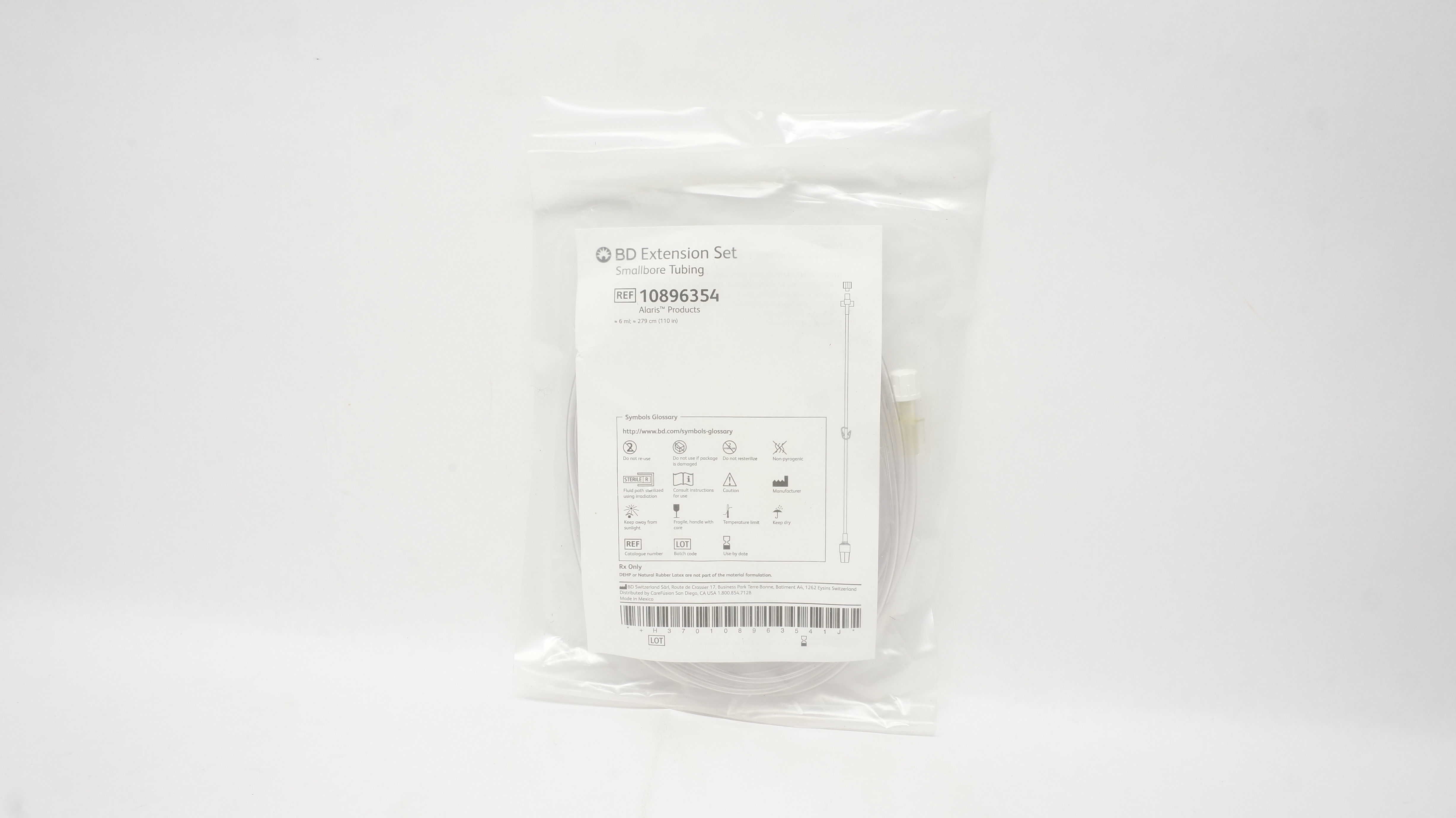 BD 10896354 Alaris Extension Set Smallbore Tubing 6ml x 110inch