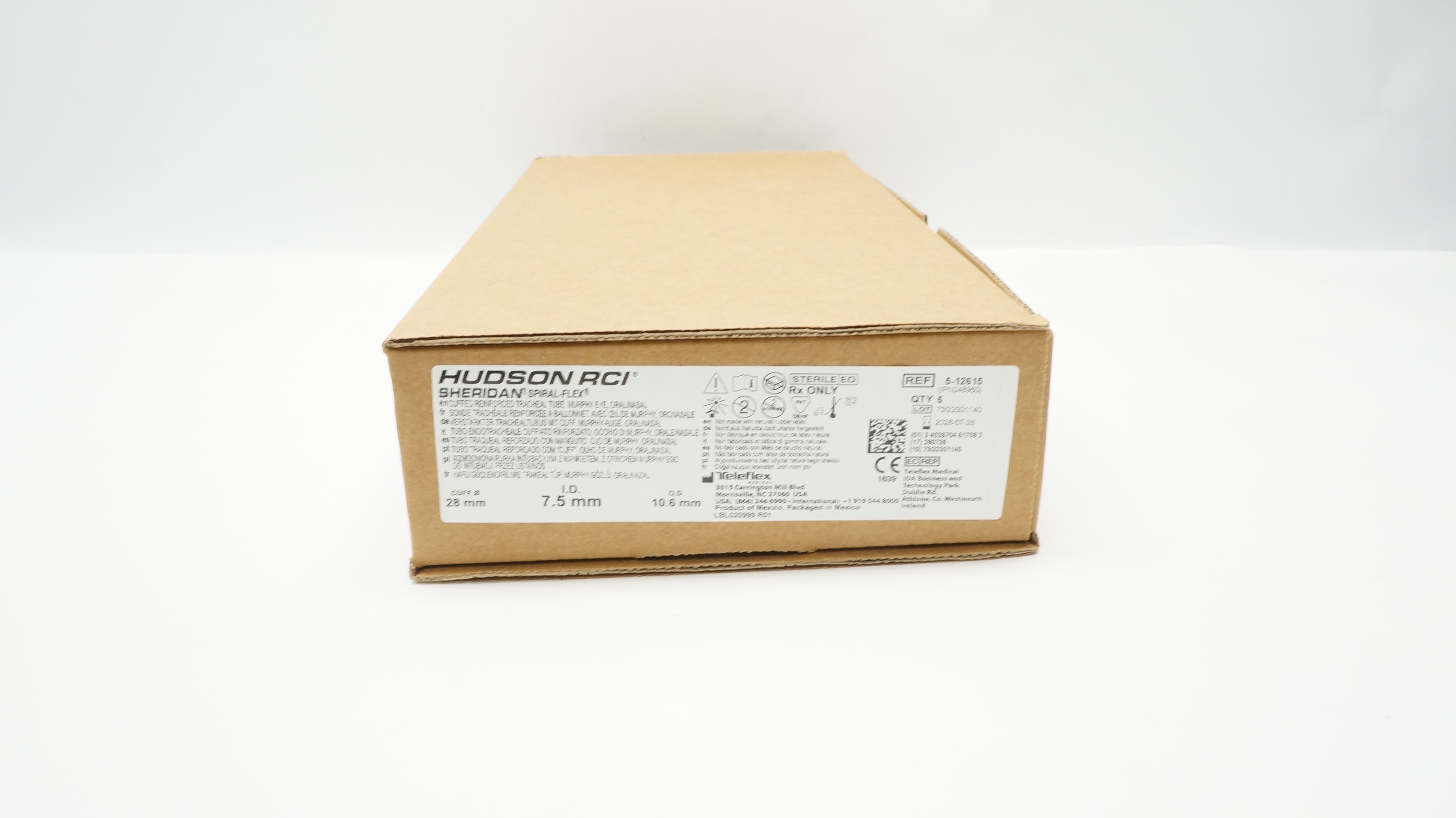 Teleflex 5-12615 Hudson RCI Sheridan Cuffed Tracheal Tube 28x7.5x10.6mm-Box of 5