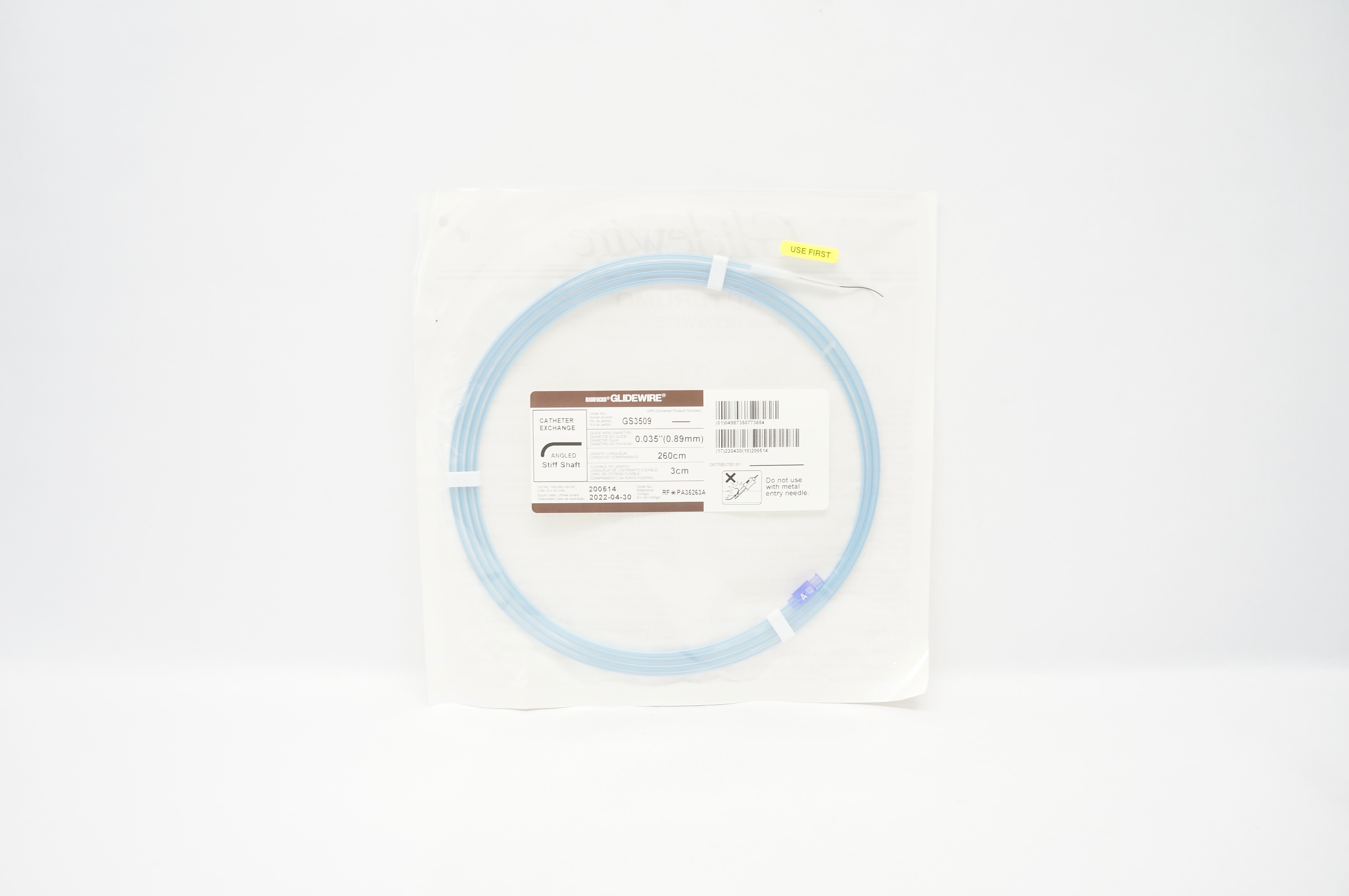 Terumo PA35263A Glidewire Cath. Exchange, Angled 0.035inch x 260cm x 3cm (x)