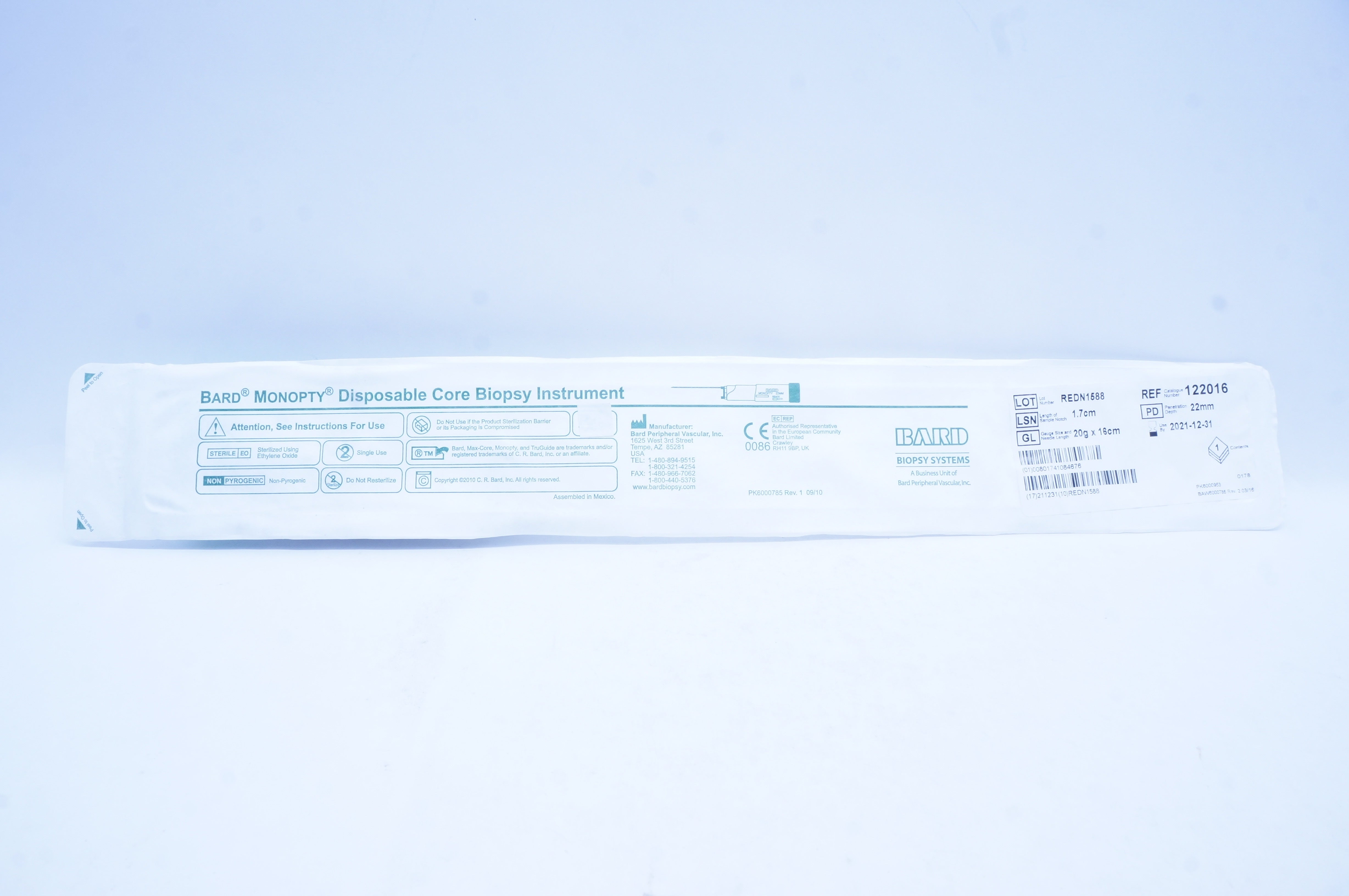 Bard 122016 Monopty Core Biopsy Instrument 20g x 16cm, 1.7cm x 22mm (x)