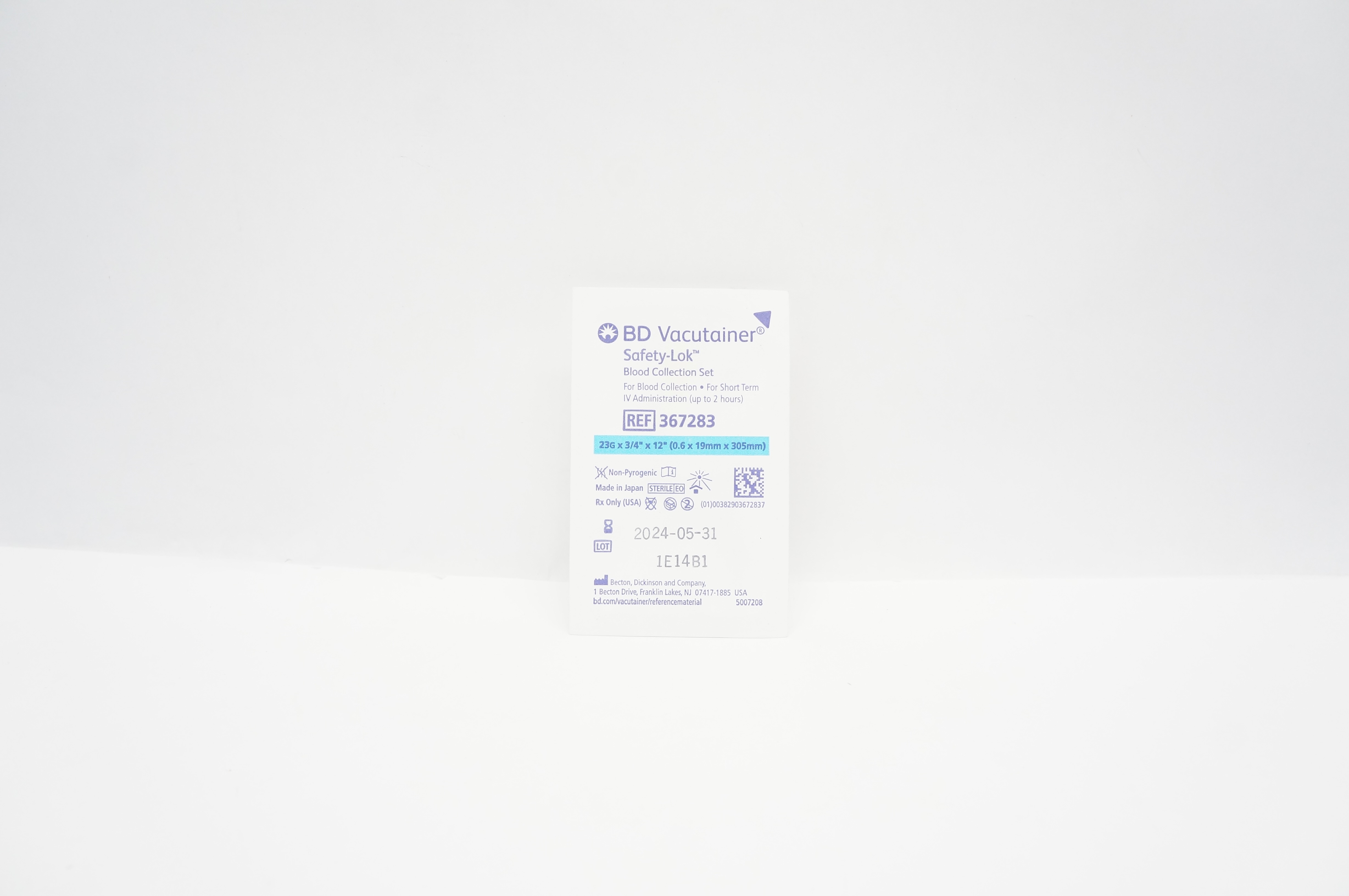 BD 367283 Vacutainer Safety-Lok Blood Collection Set 23G x 3/4inch x 12inch