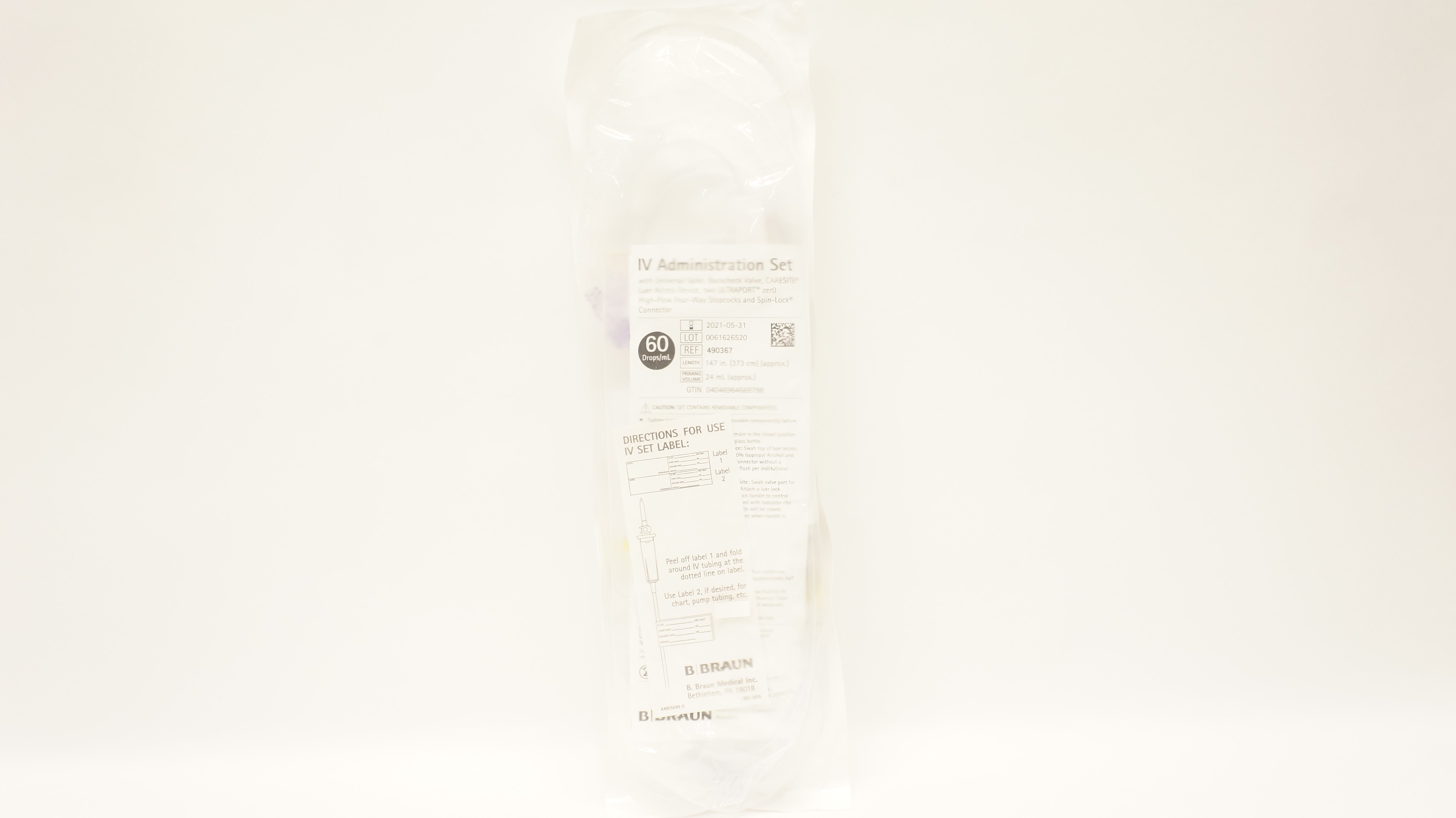 B.Braun 490367 IV Intravenous Administration Set 60 Drops/mL 147inch (x)