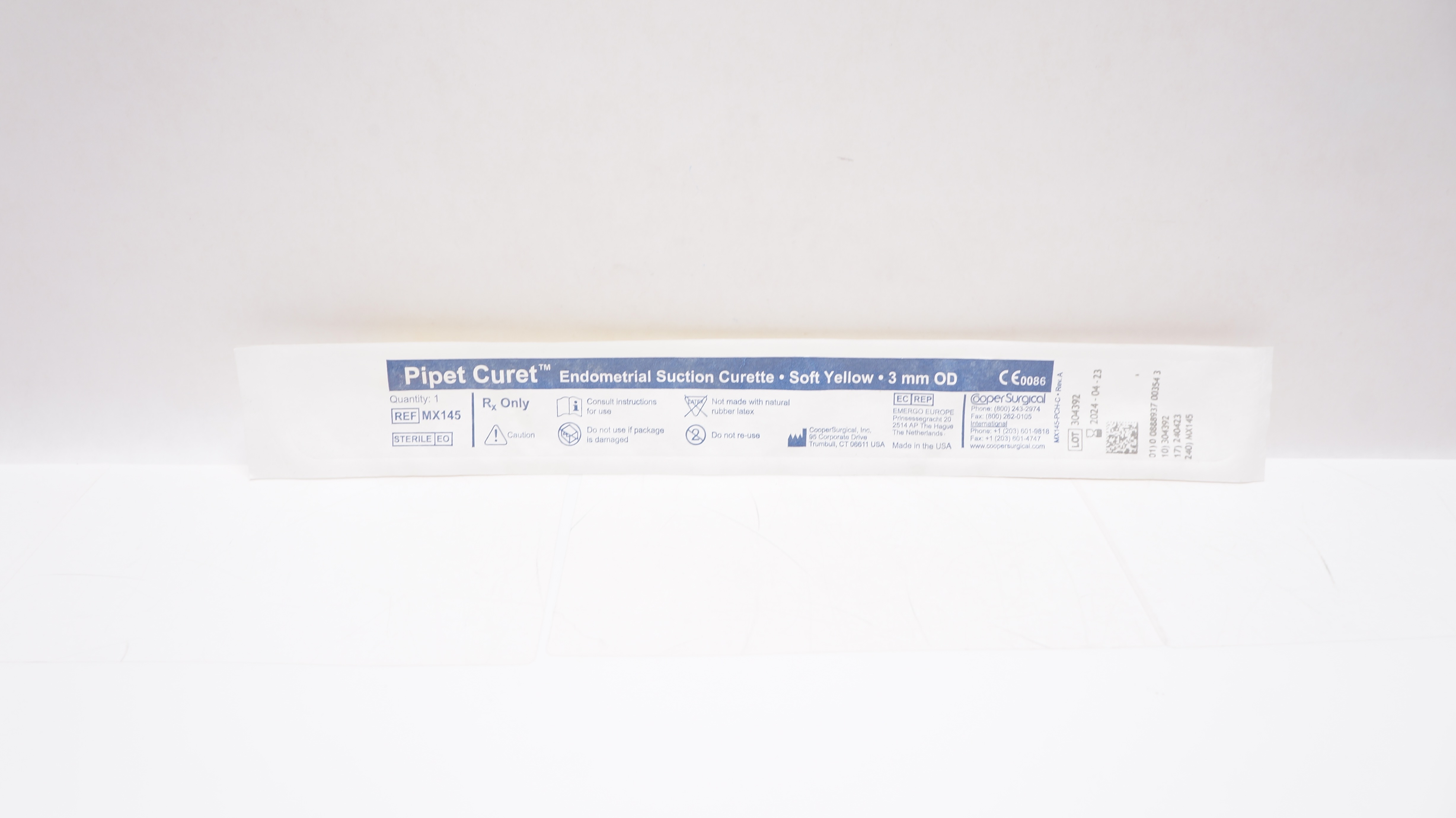 Cooper Surgical MX145 Pipet Curet Endometrial Suction Curette Soft Yellow 3mm OD