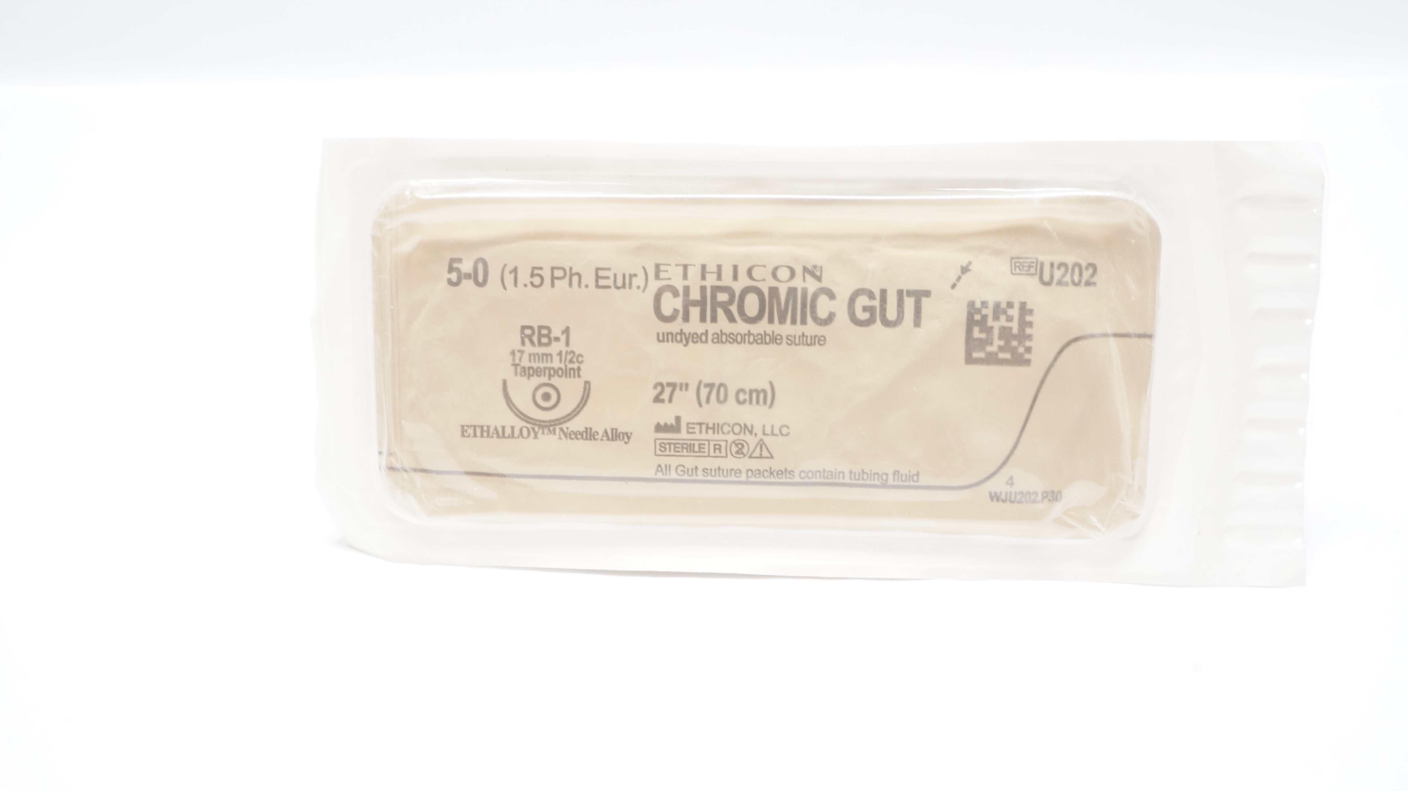 Ethicon U202 5-0 CHROMIC GUT Surgical Stre RB-1 17mm 1/2c Taperpoint 27inch