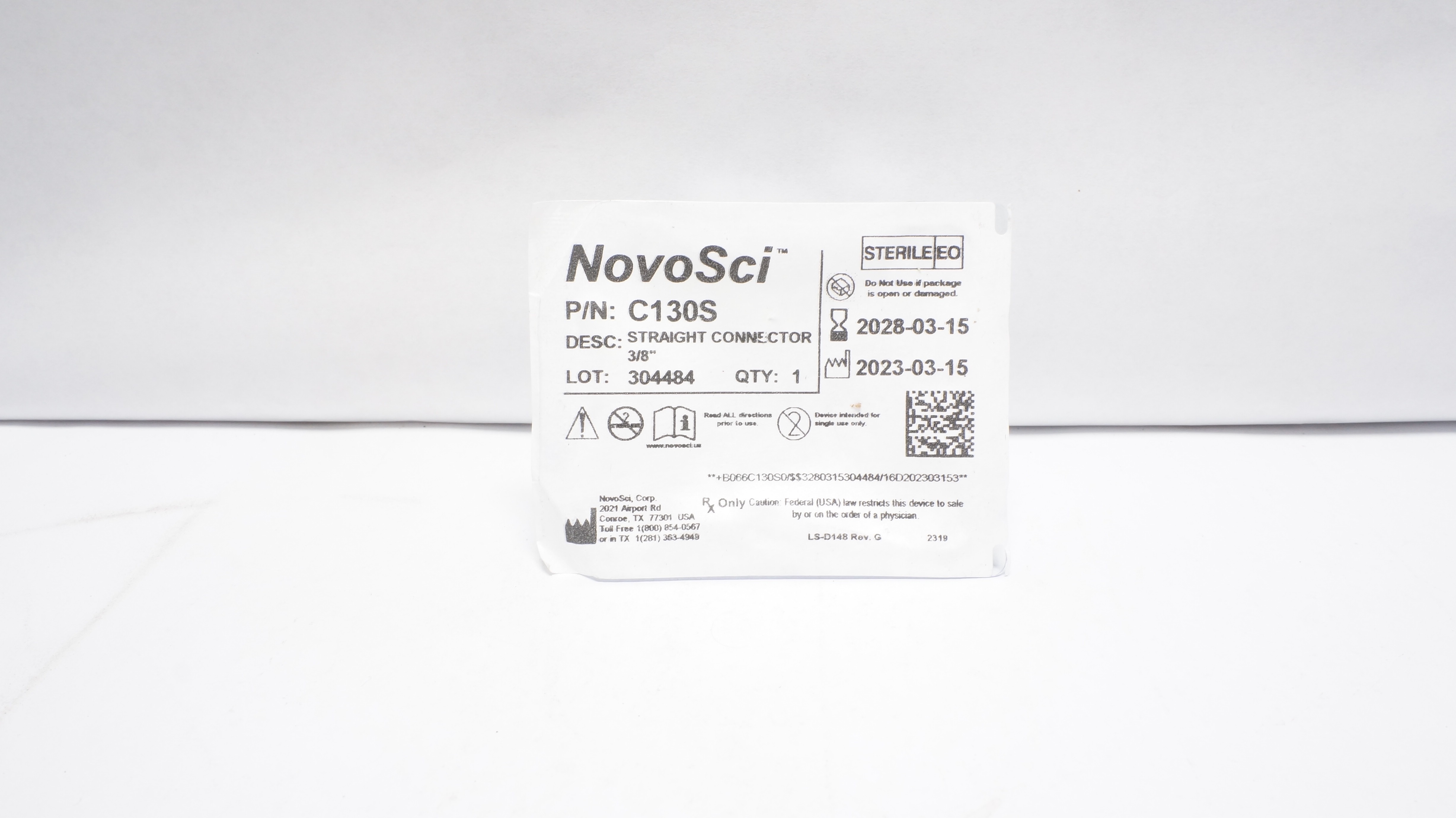 NovoSci C130S Straight Connector 3/8 inch