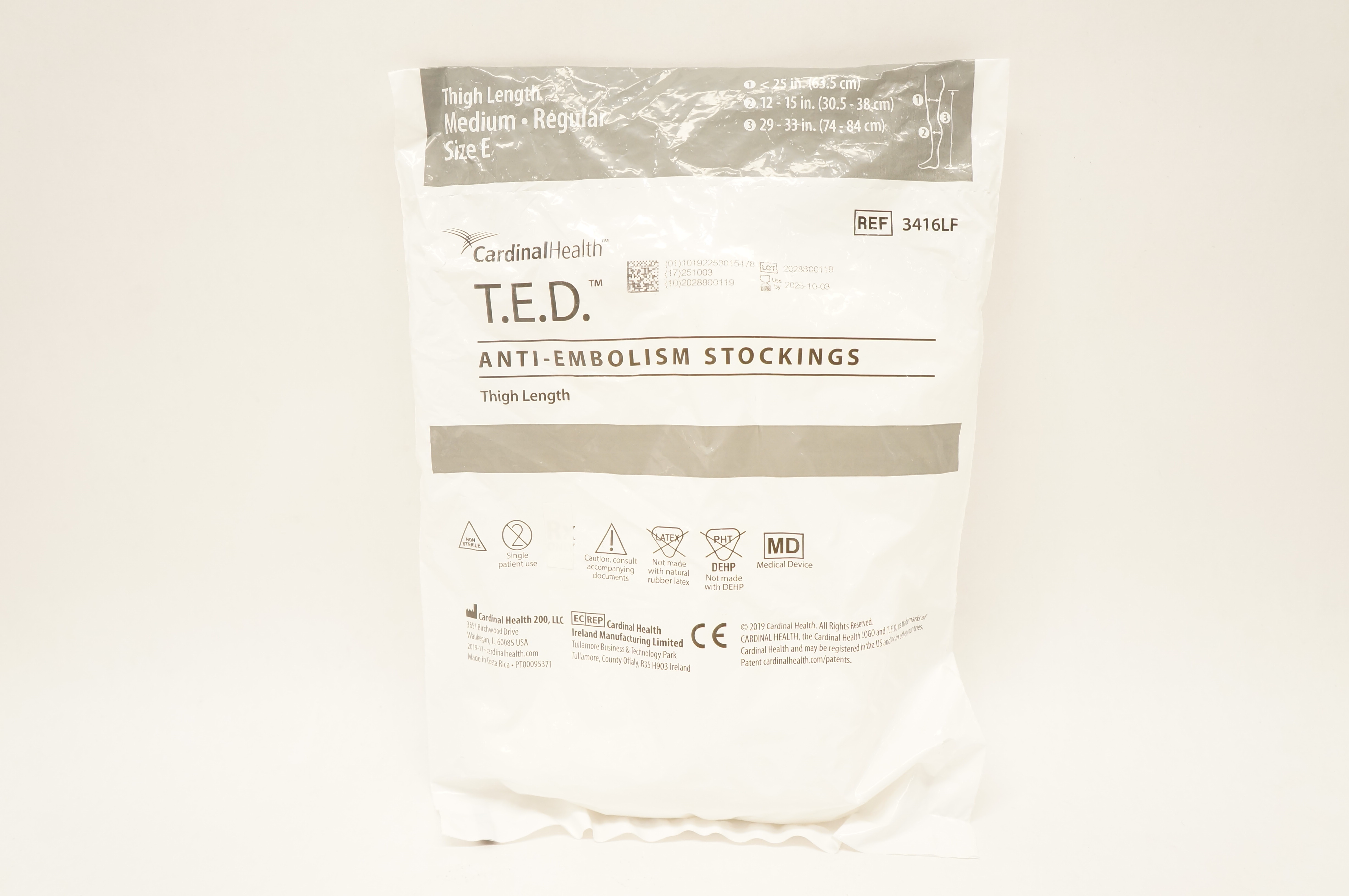 Covidien 3416LF T.E.D. Anti-Embolism Stockings Thigh Length Medium Size E