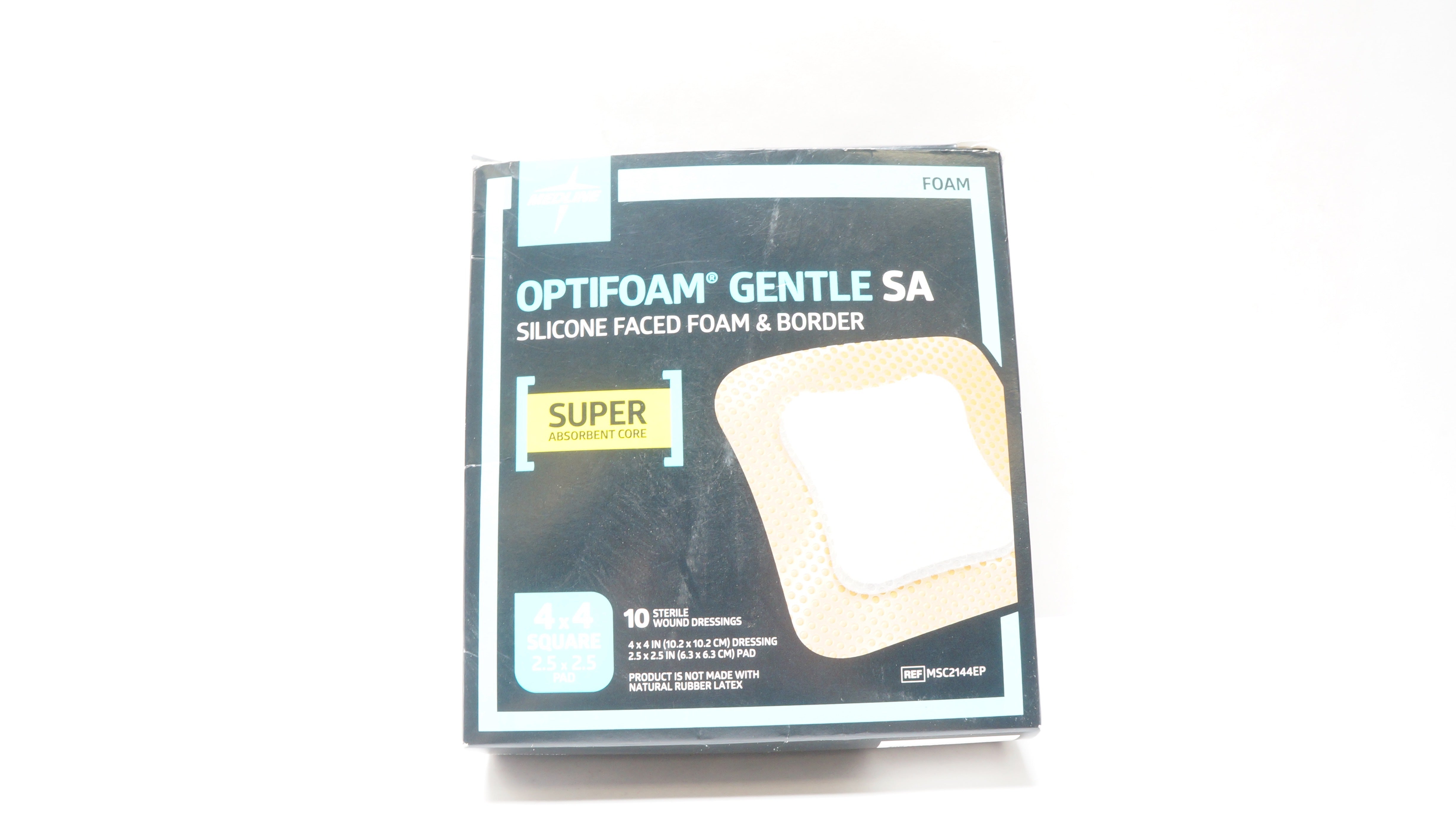 Medline MSC2144EP OPTIFOAM GENTLE SA Silicone Faced Foam&Border 4 x4 - Box of 10