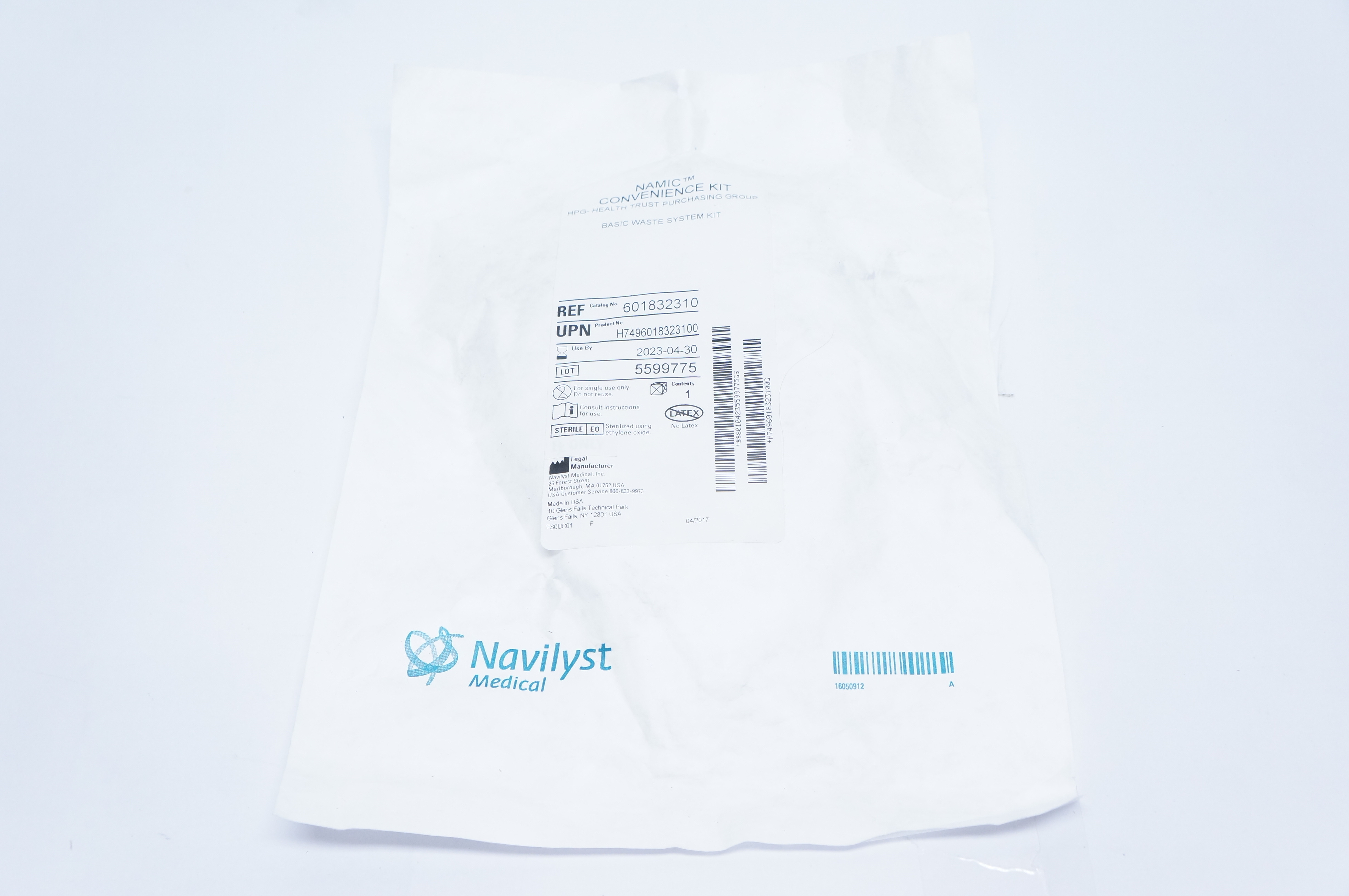 Navilyst Medical 601832310 Namic Convenience Kit Basic Waste System Kit