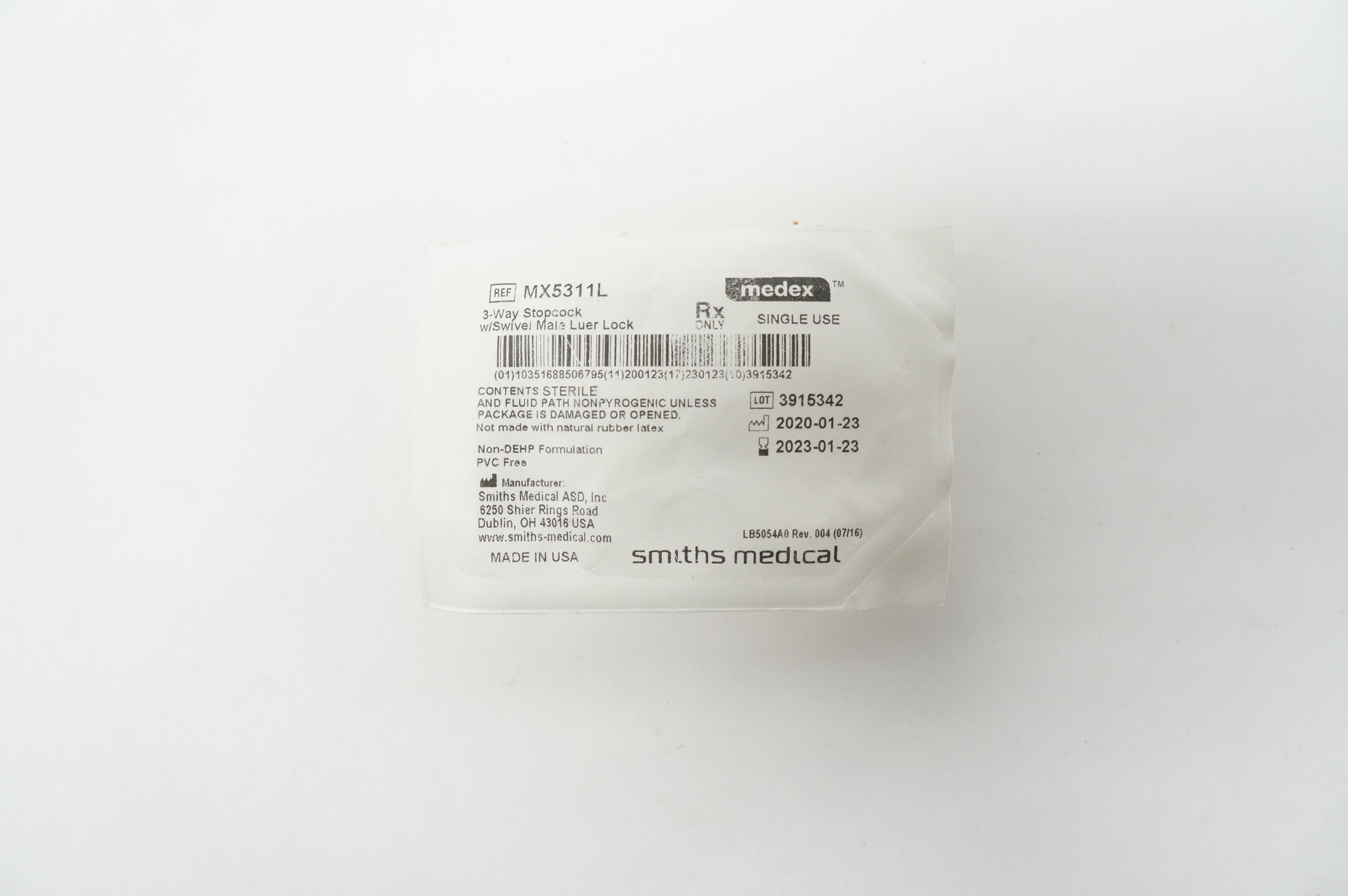 Smiths Medical MX5311L Medex 3-Way Stopcock w/Swivel Male Luer Lock (x)