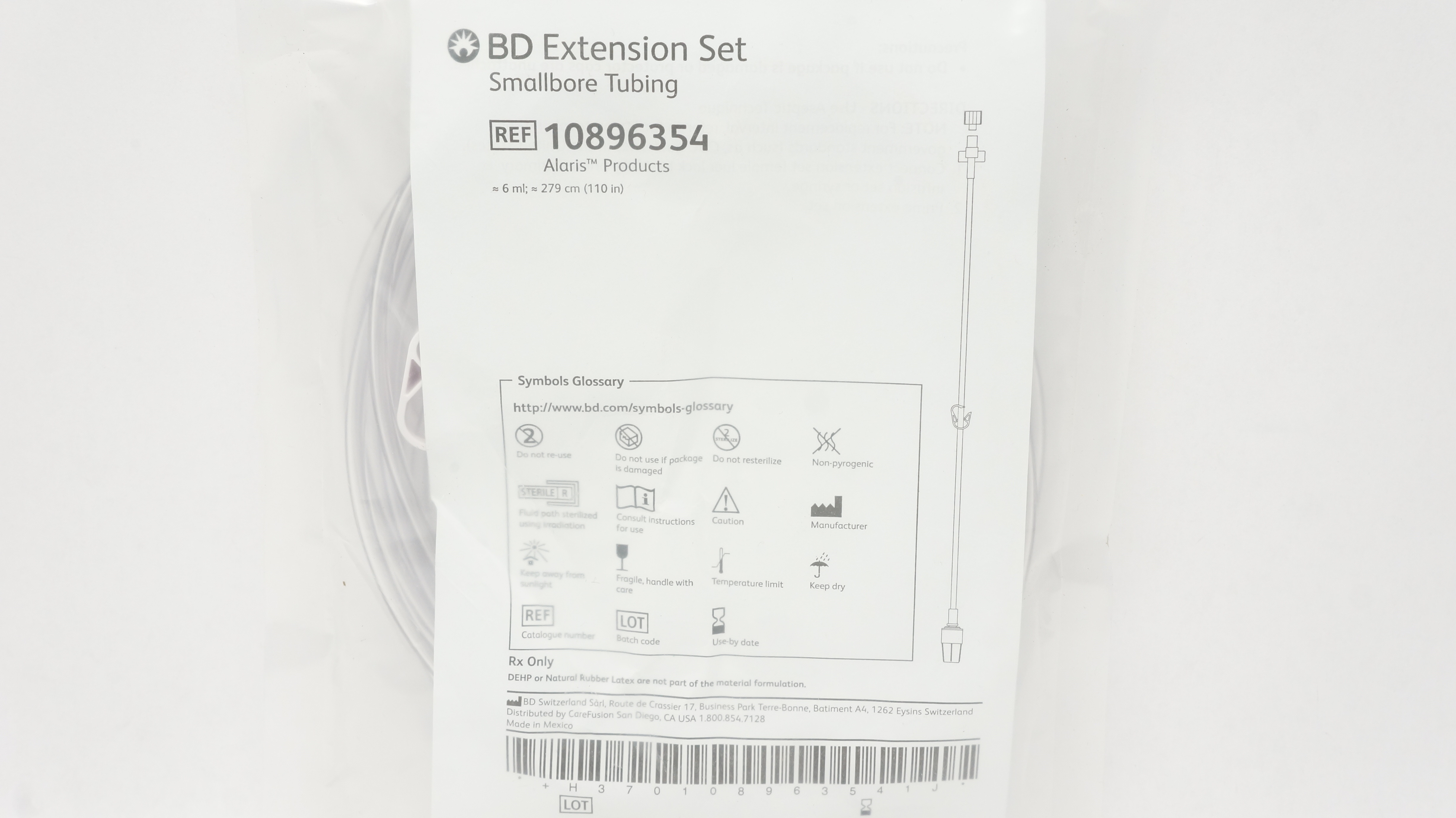 BD 10896354 Alaris Extension Set Smallbore Tubing 6ml x 110inch
