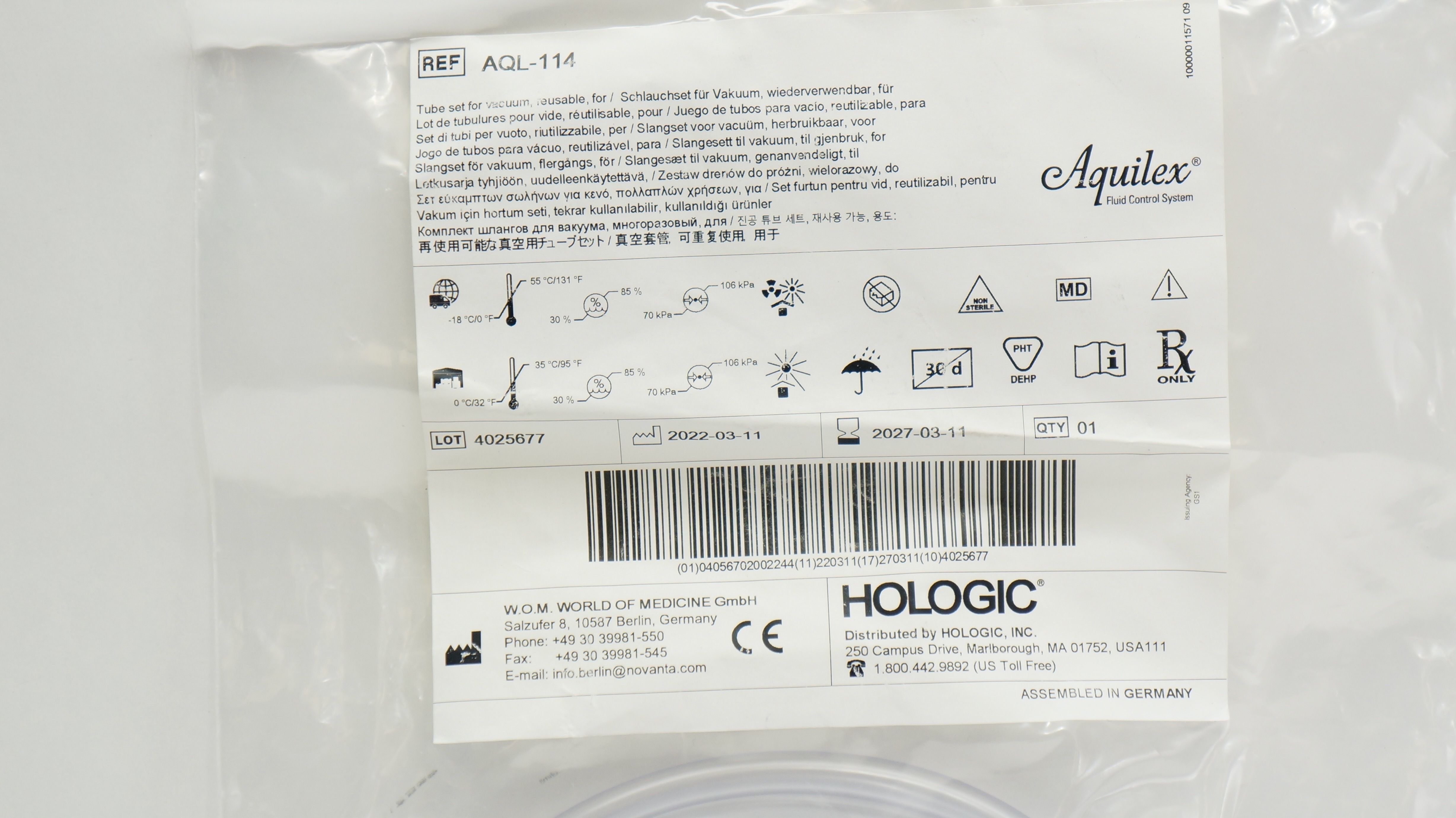 W.O.M. AQL-114 Hologic Aquilex Fluid Contol System Reusable Vacuum Tube Set