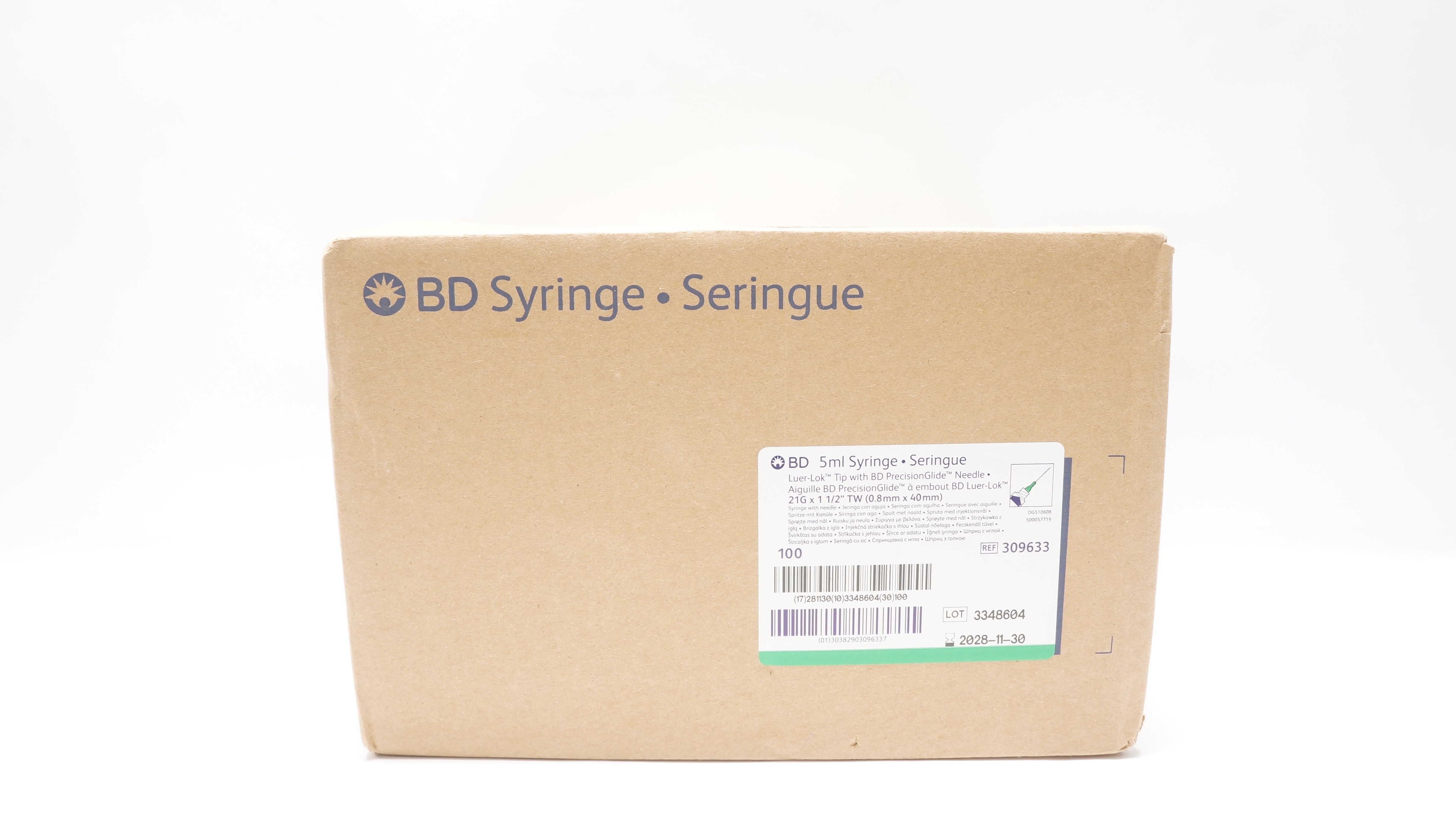 BD 309633 5ml Syringe Luer-Lock Tip w/Ndle 21G x 1-1/2inch - Box of 96