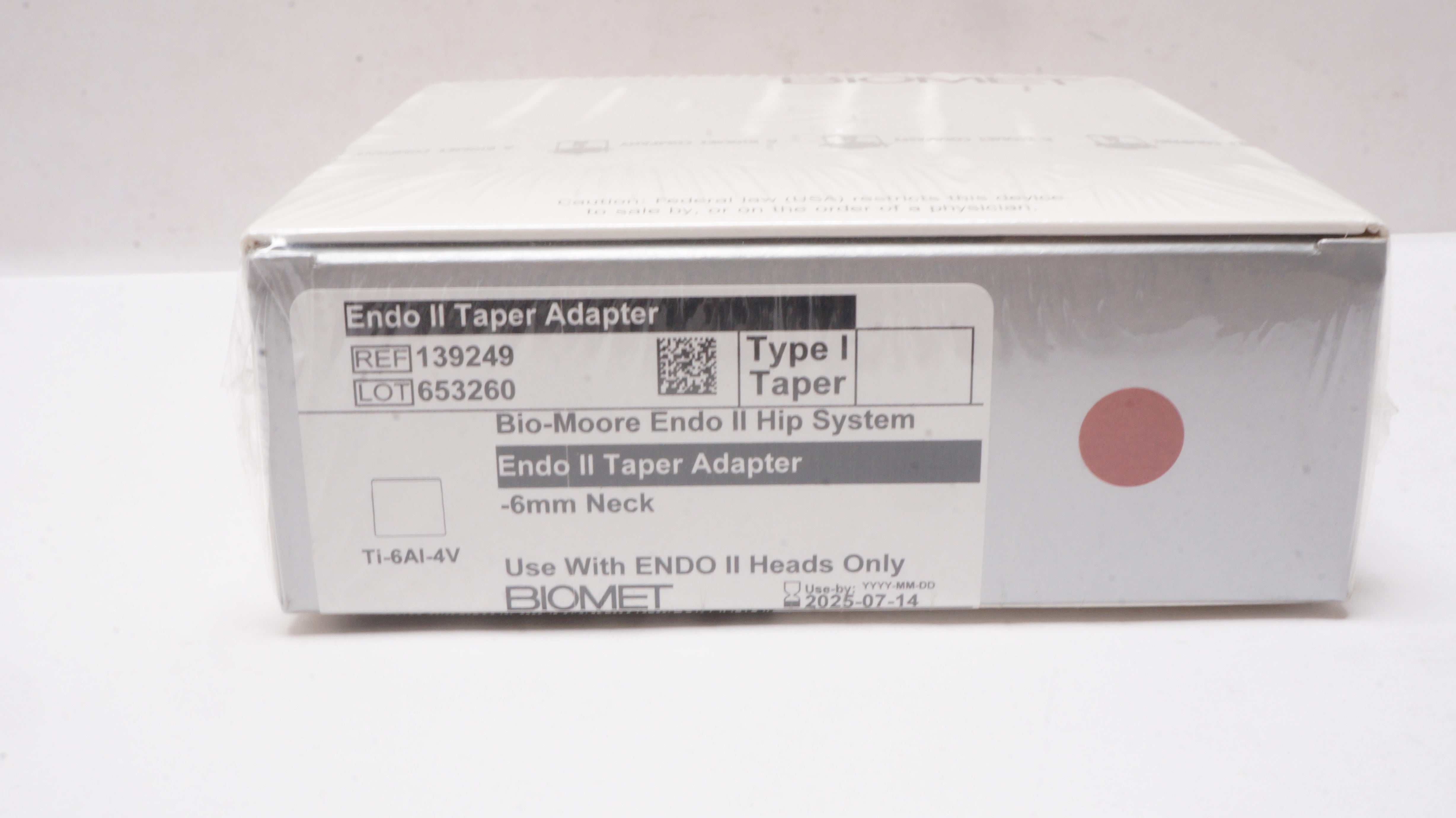 Biomet 139249 Bio-Moore Endo II Hip System Endo II Taper Adapter Type I 6mm Neck