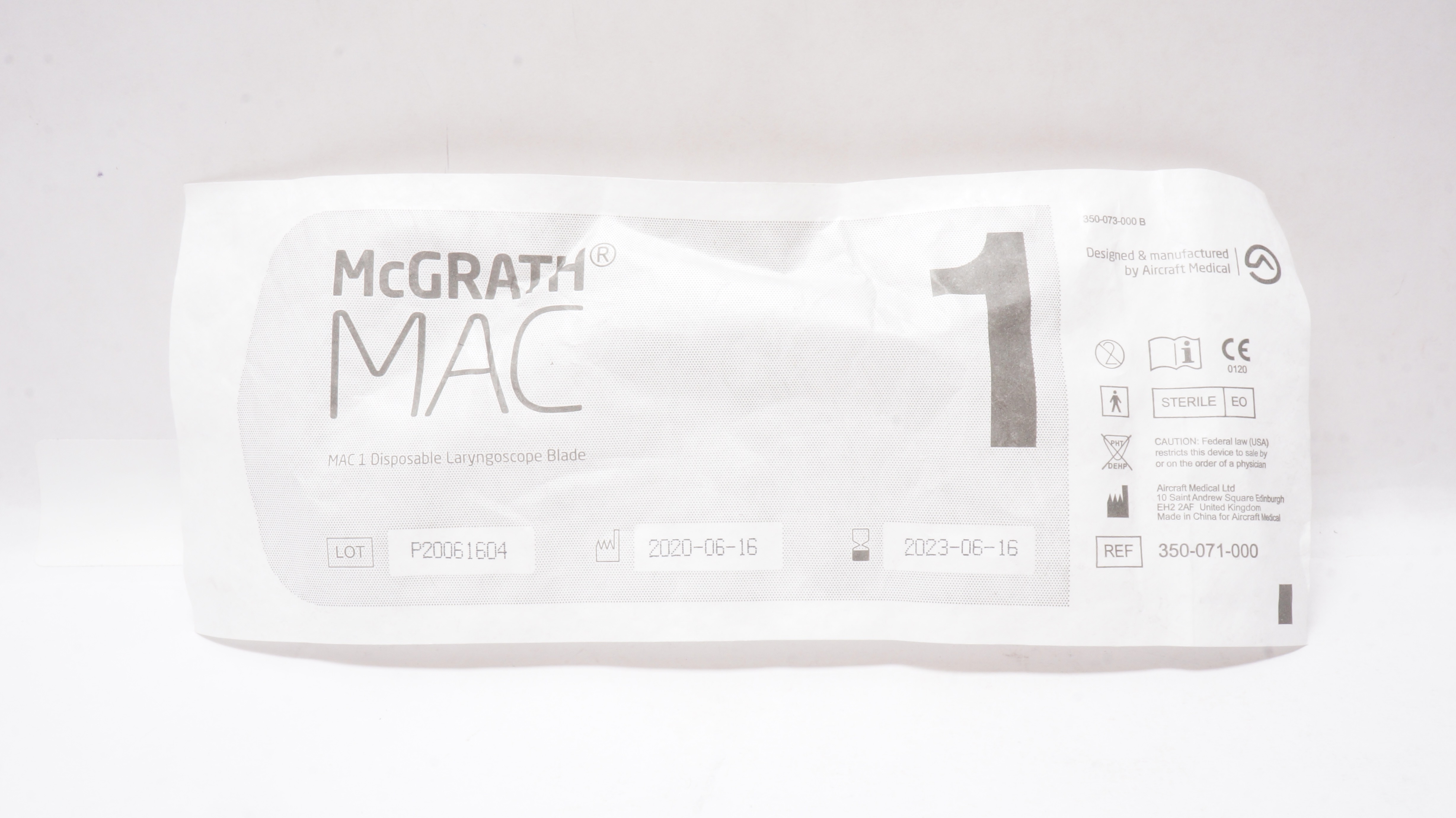 Aircraft Medical 350-071-000 McGRATH MAC 1 Disposable Laryngoscope Blade