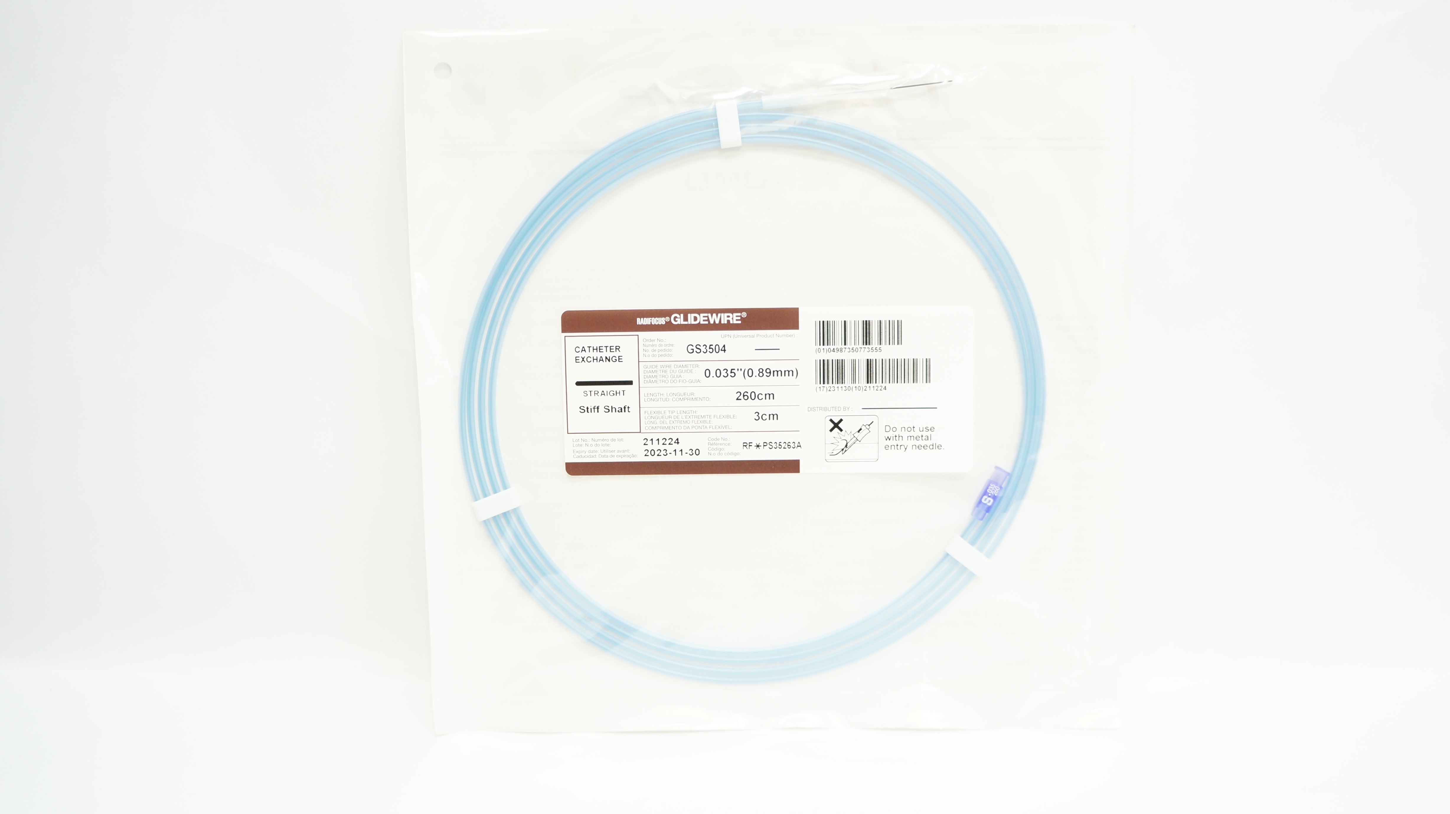 Terumo PS35263A Glidewire Radiopaque Stiff Type 0.035inch x 260cm x 3cm