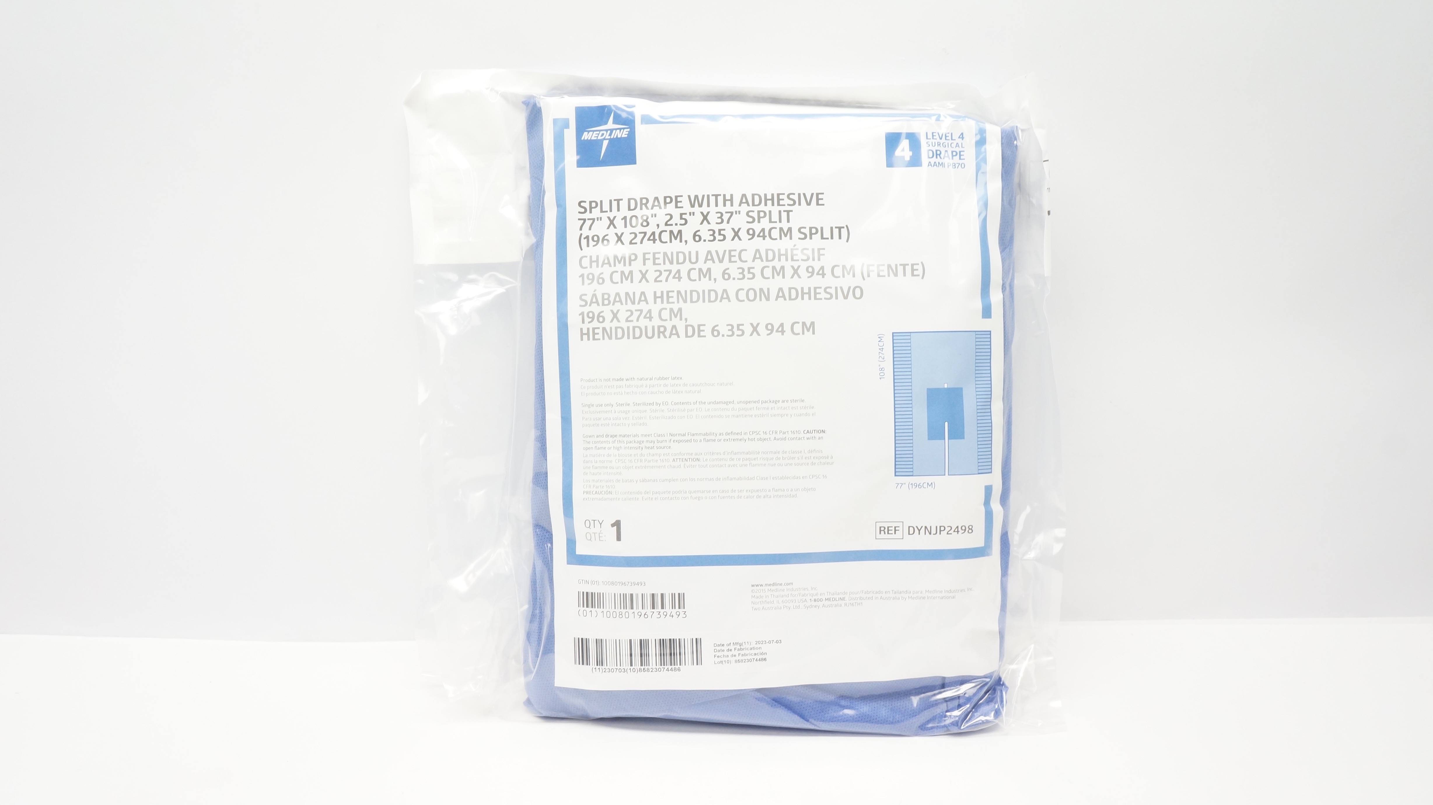 Medline DYNJP2498 Split Drape With Adhesive 77 x 108inch 2.5 x 37inch Level 4