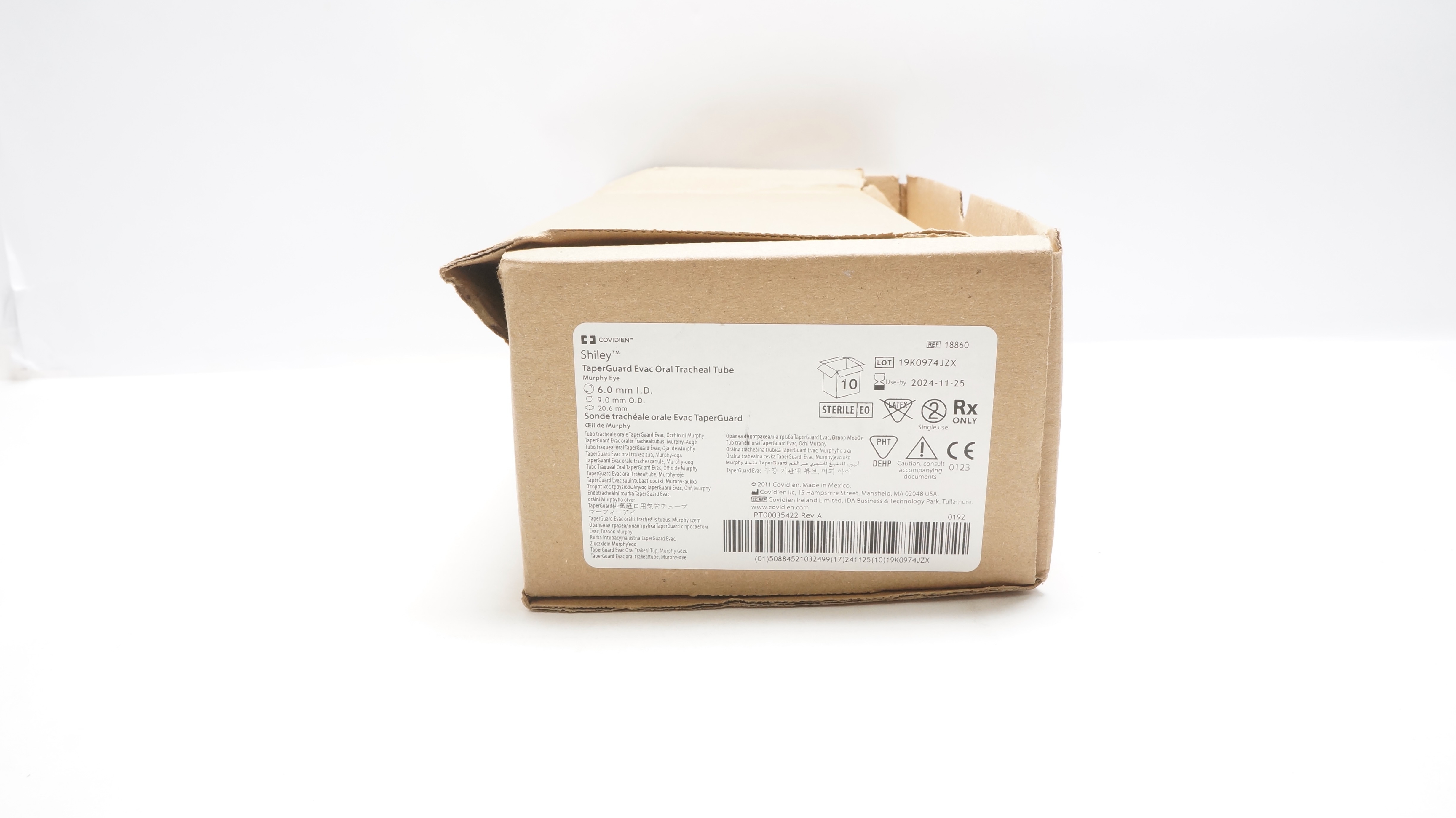 Covidien 18860 Shiley TaperGuard Tracheal Tube 6.0ID x 9.0ODx20.6mm-Box of 10