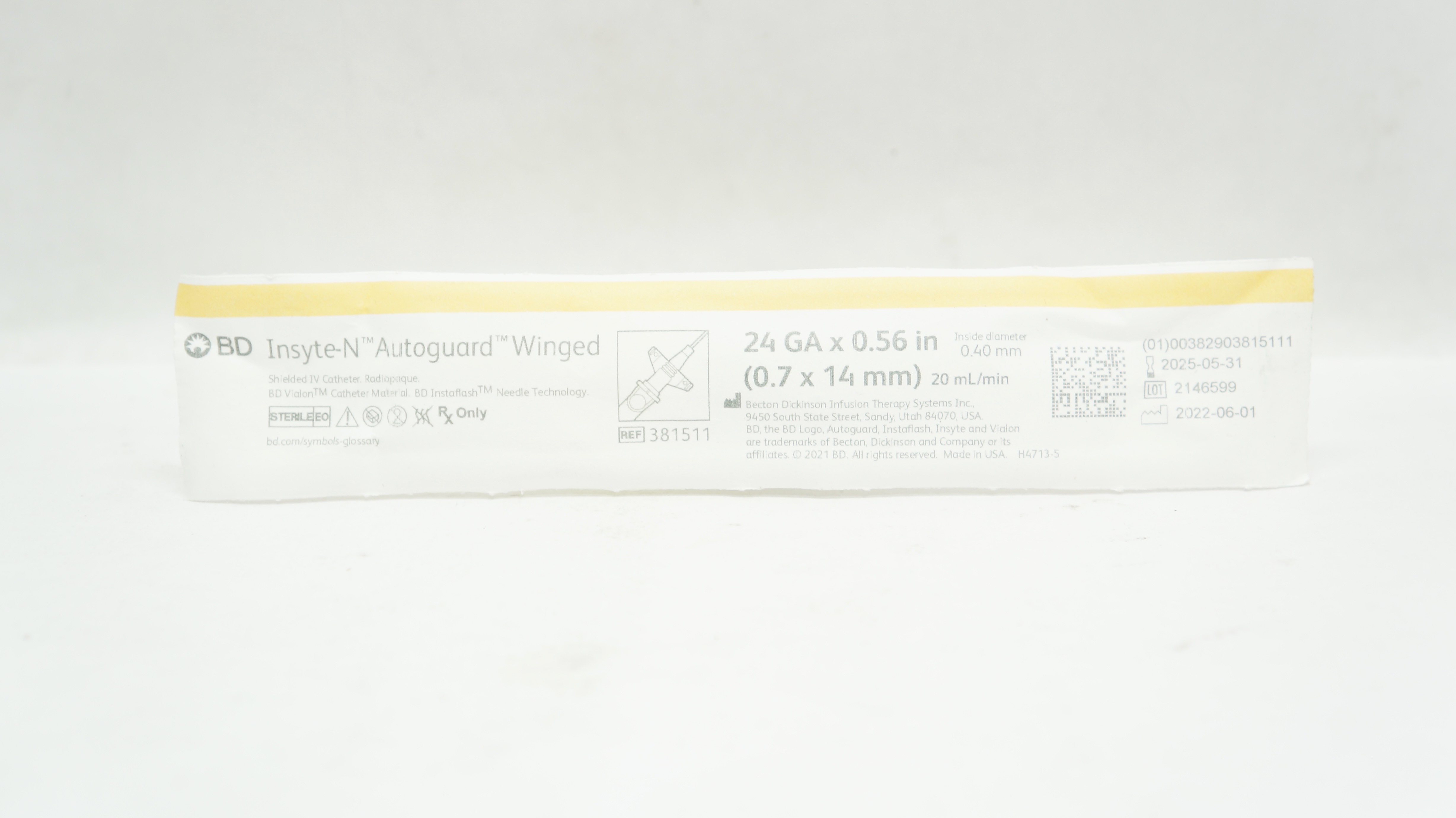 BD 381511 BD Insyte-N Autoguard Shielded I.V. Cath. Winged 24Ga x 0.56 inch