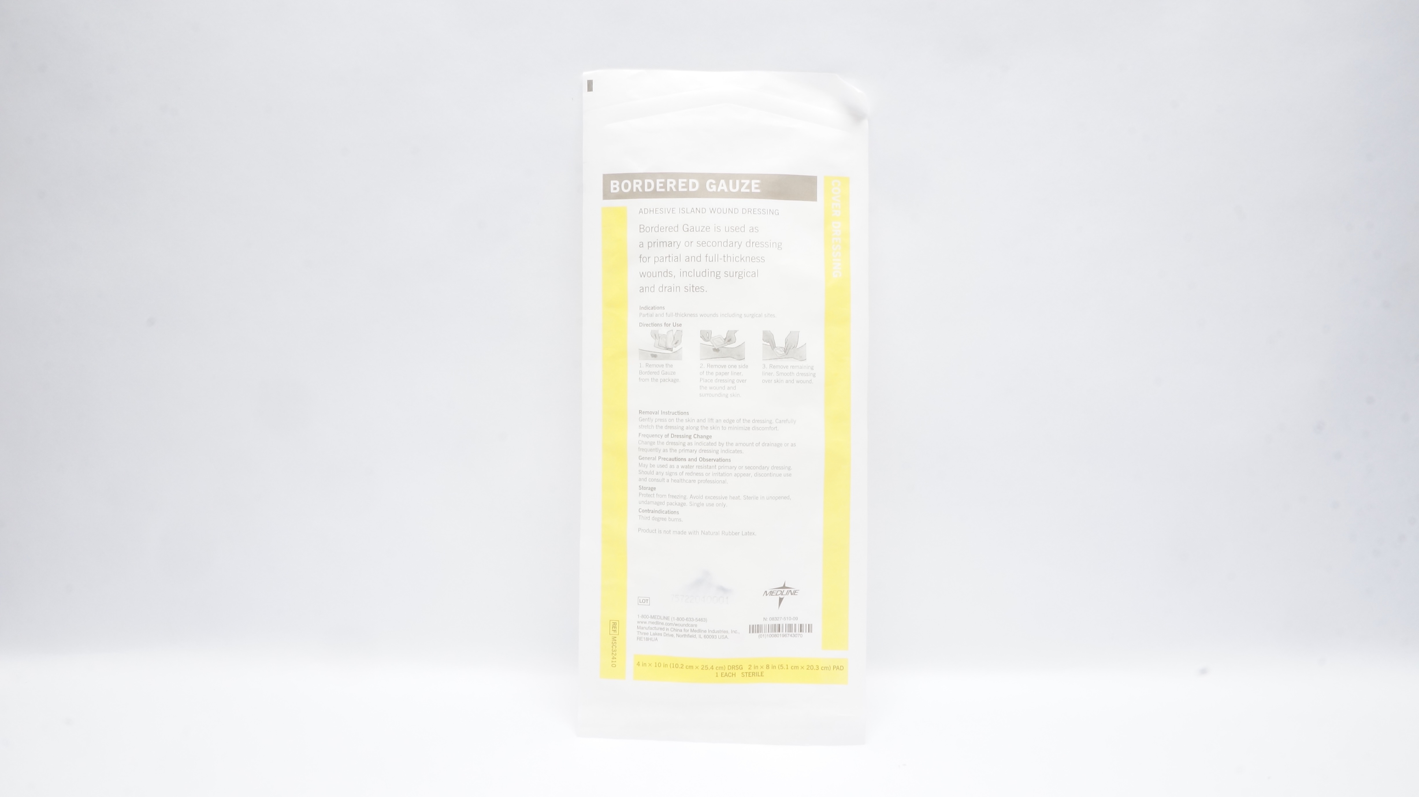 Medline MSC32410 Bordered Gauze Adhesive Wound Dressing 4 x 10inch, 2 x 8inch