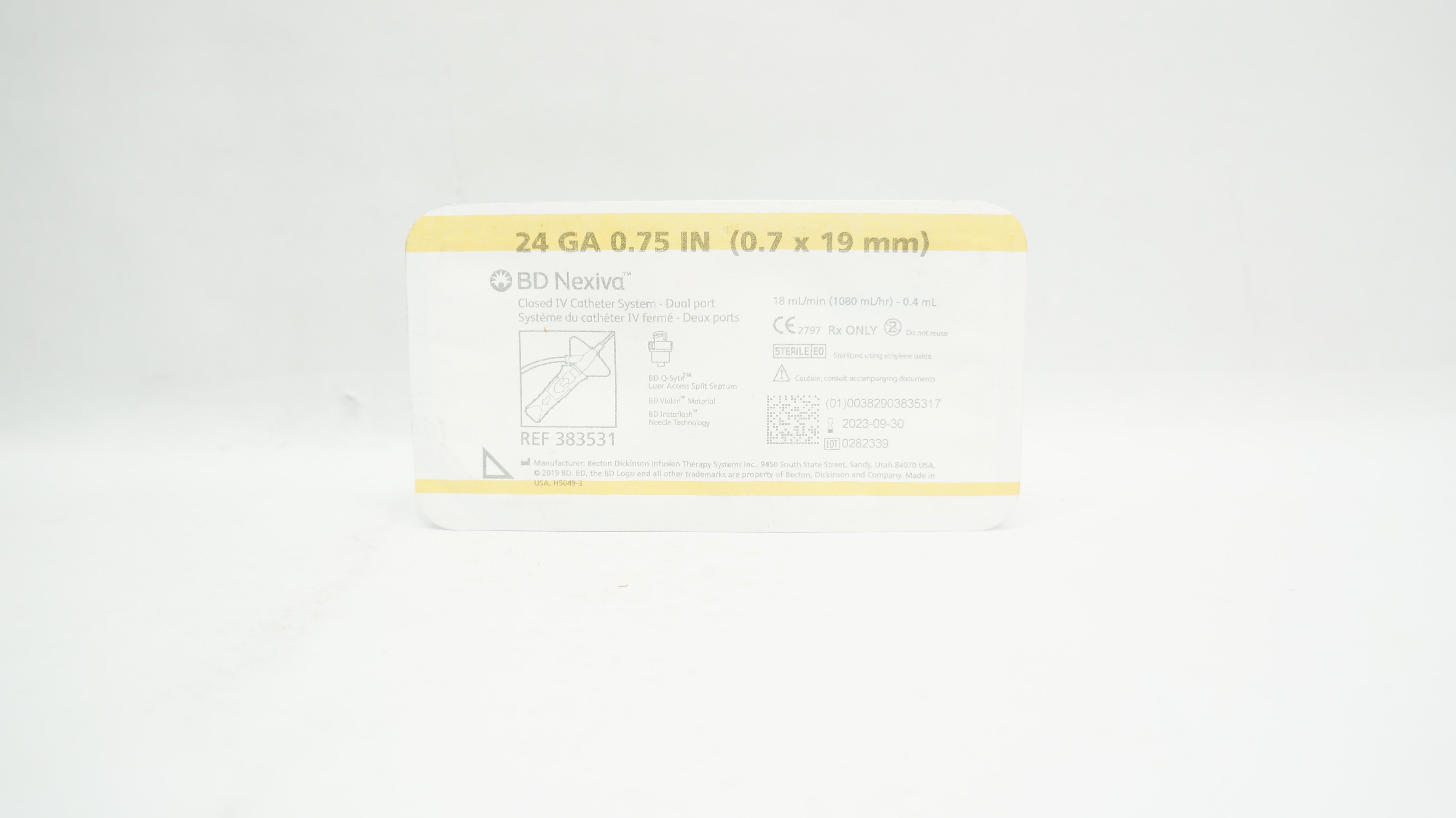BD 383531 Nexiva Closed IV Cath. System Dual Port 24Ga x 0.75inch 0.4ml