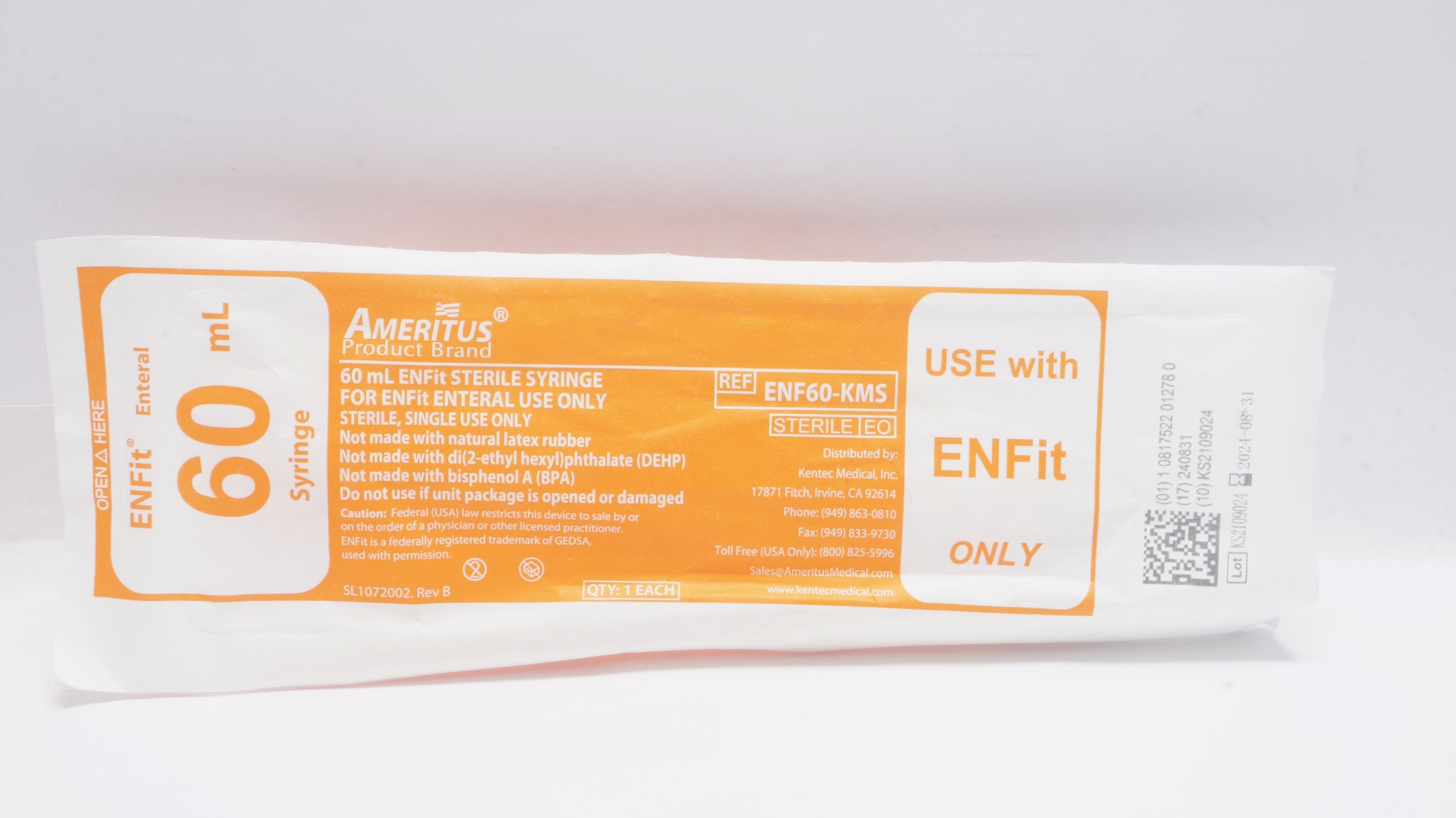 Ameritus ENF60-KMS ENFit Enteral Sterile Syringe 60mL (x)