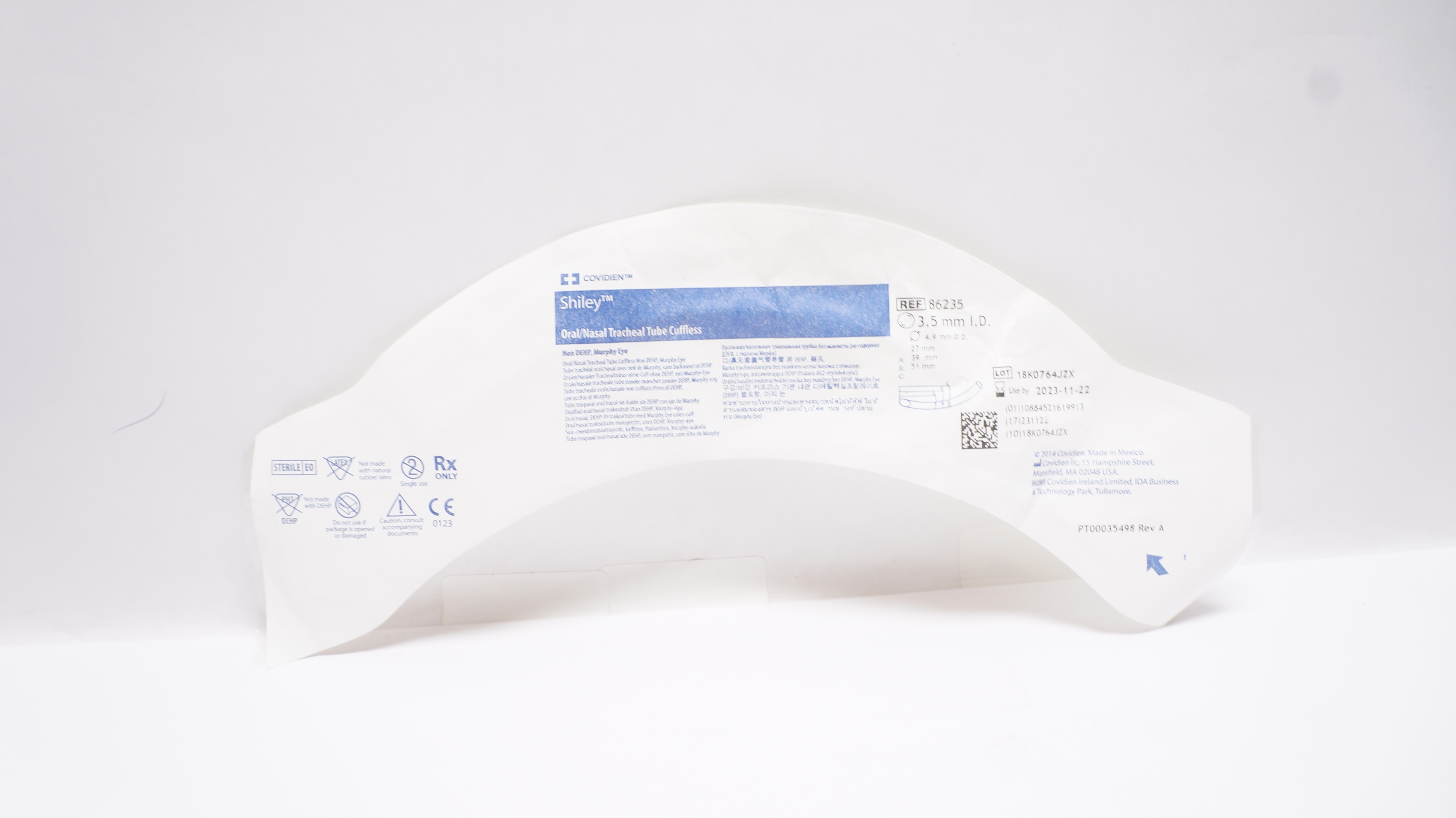 Covidien 86235 Shiley Oral/Nasal Tracheal Tube Cuffless 3.5mm ID x 4.9mm OD (x)