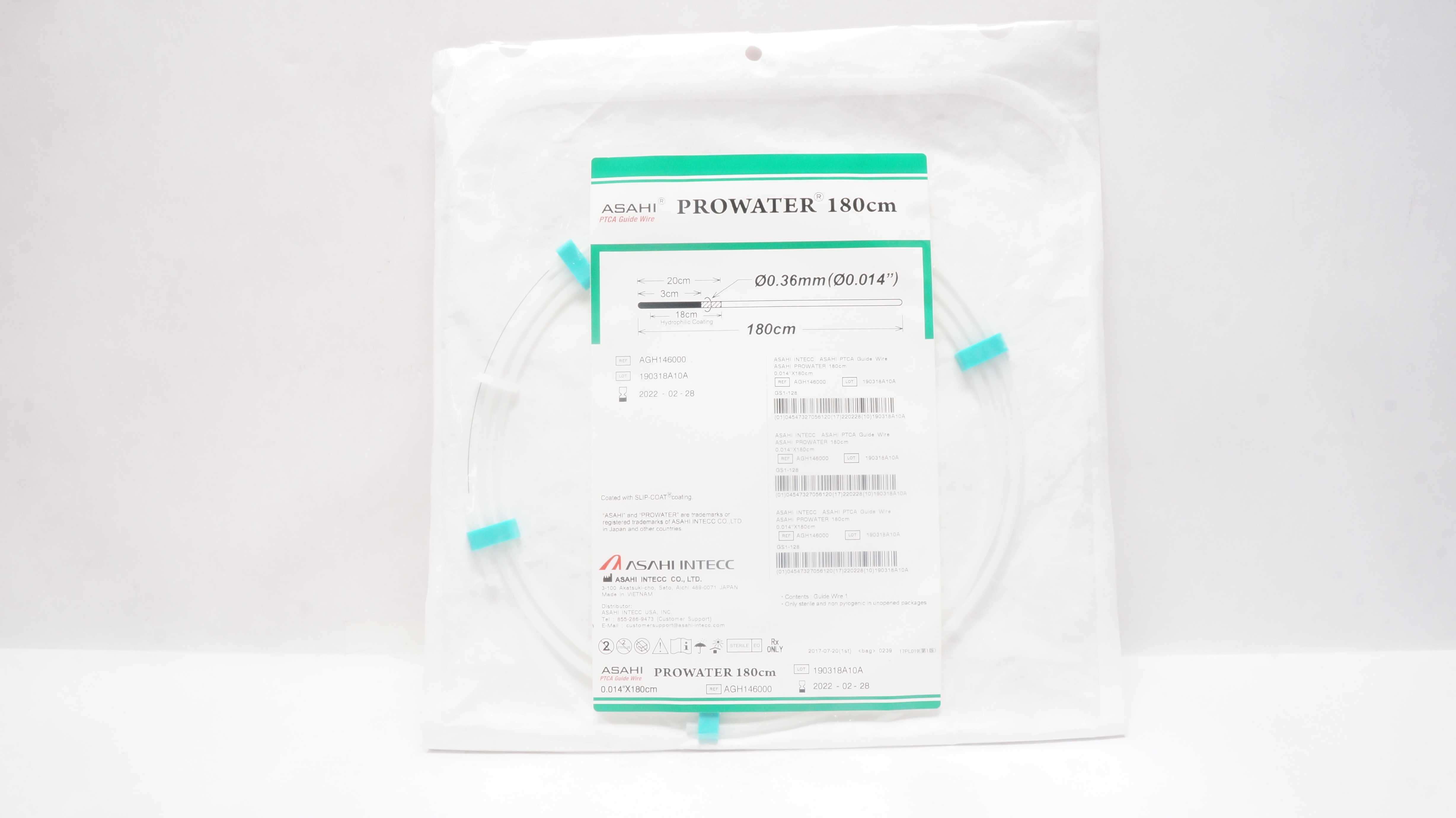 Asahi Intecc AGH146000 Prowaterflex PTCA Guide Wire 0.014inch x 180cm (x)