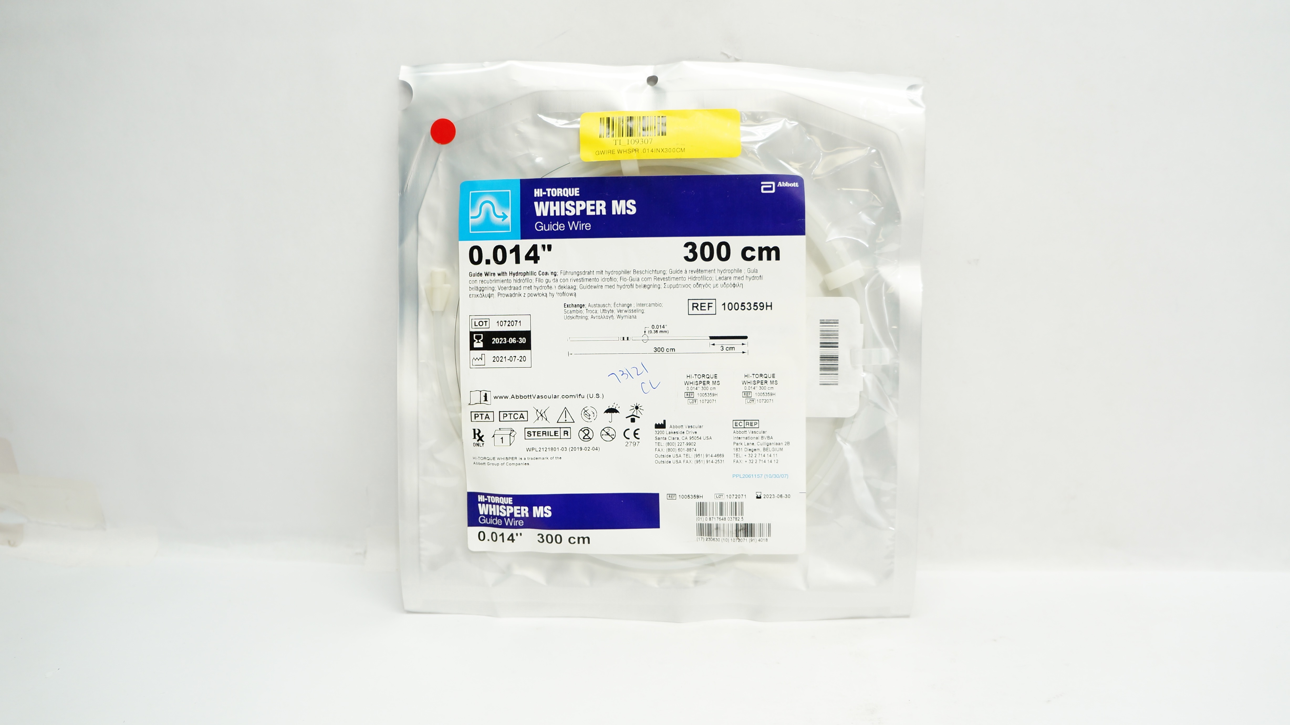 Abbott 1005359H Hi-Torque Whisper MS Guide Wire 0.014 inch x 300 cm (x)