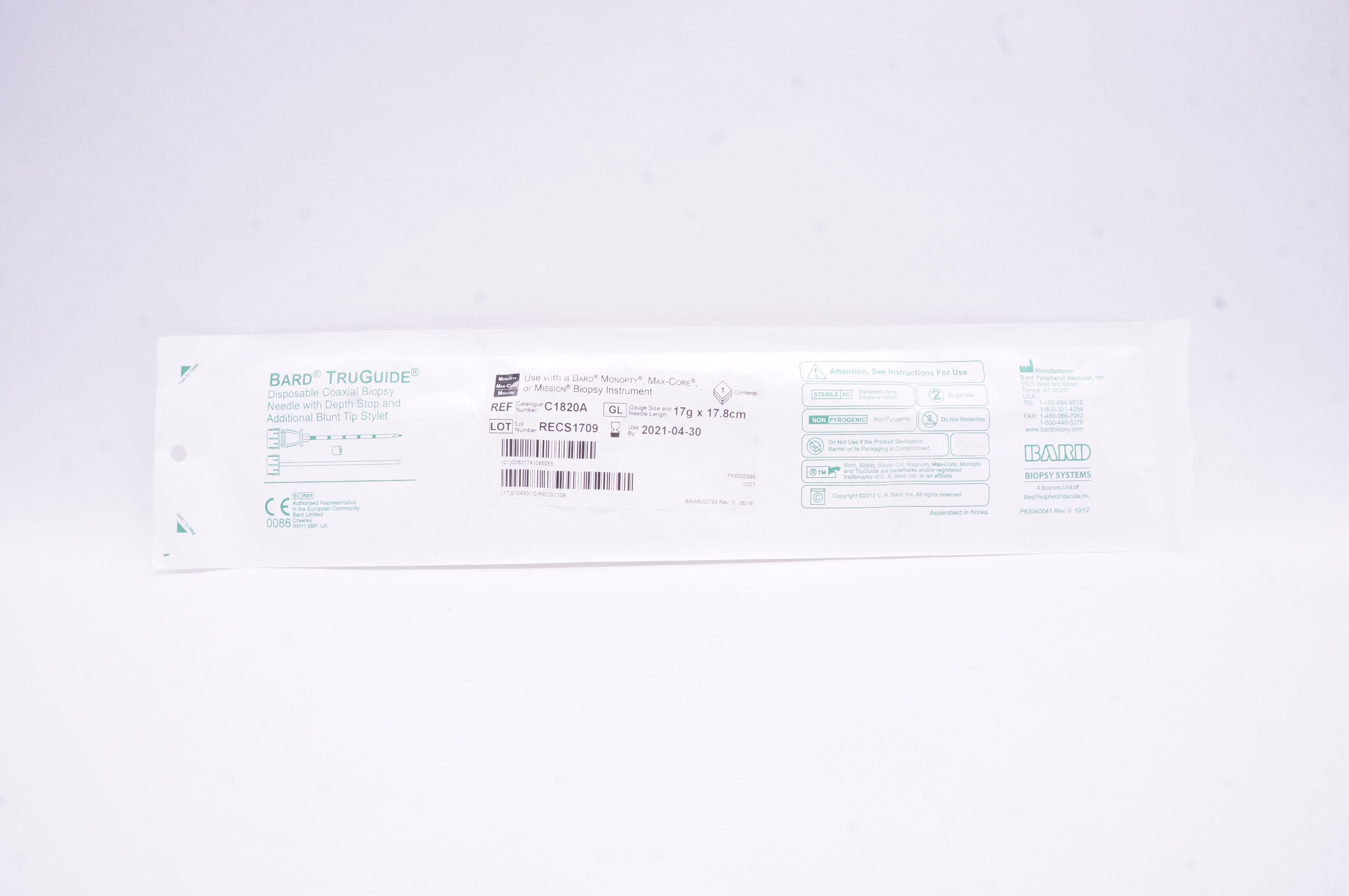 Bard C1820A TruGuide Coaxial Biopsy Ndle 17G x 17.8cm