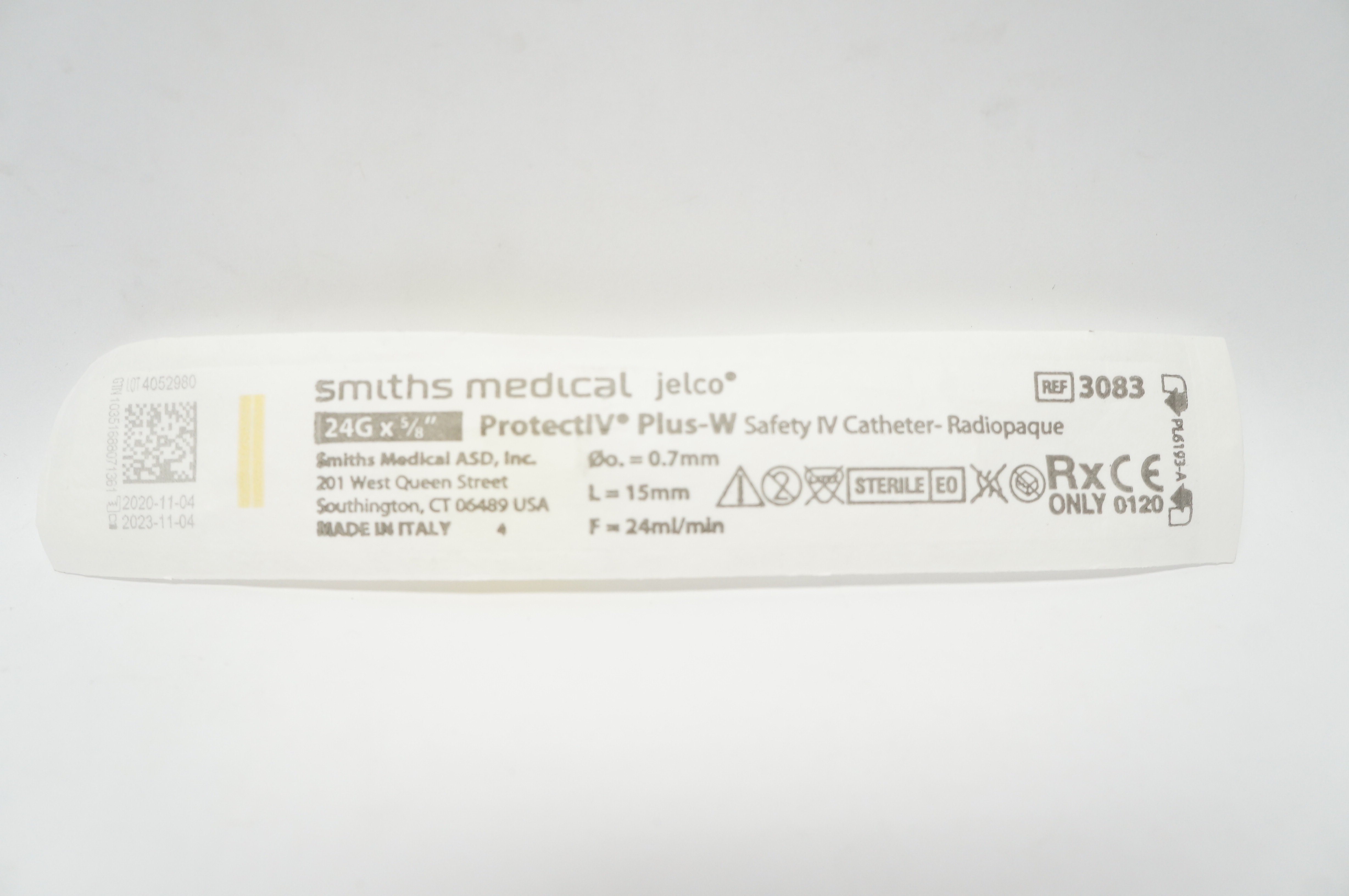 Smiths Medical 3083 Jelco Protect IV Plus-W Safety IV Cath. 24G x 5/8 inch