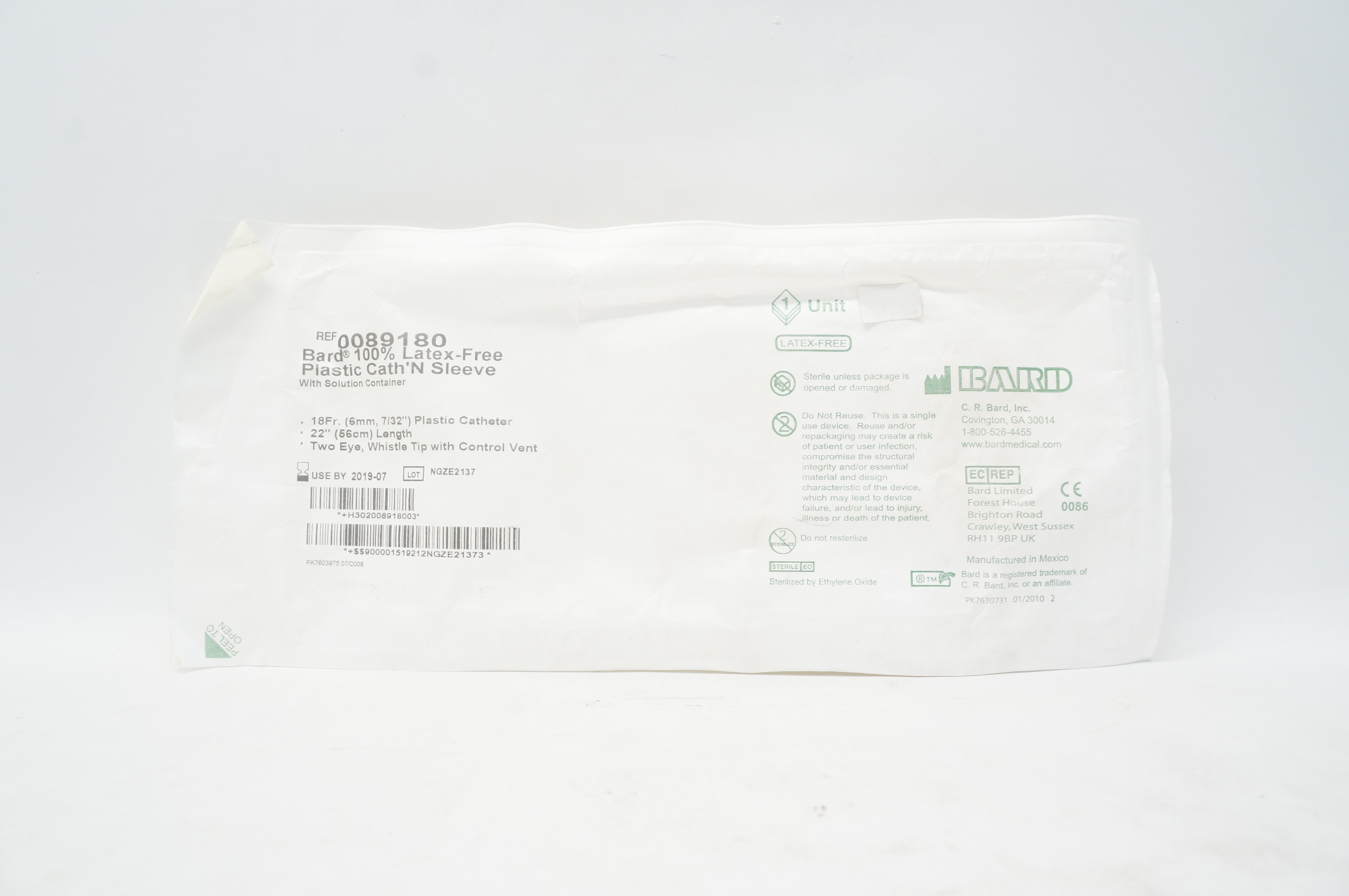 Bard 0089180 Plastic Cath'N Sleeve With Solution Container 18Fr x 22 inch (x)