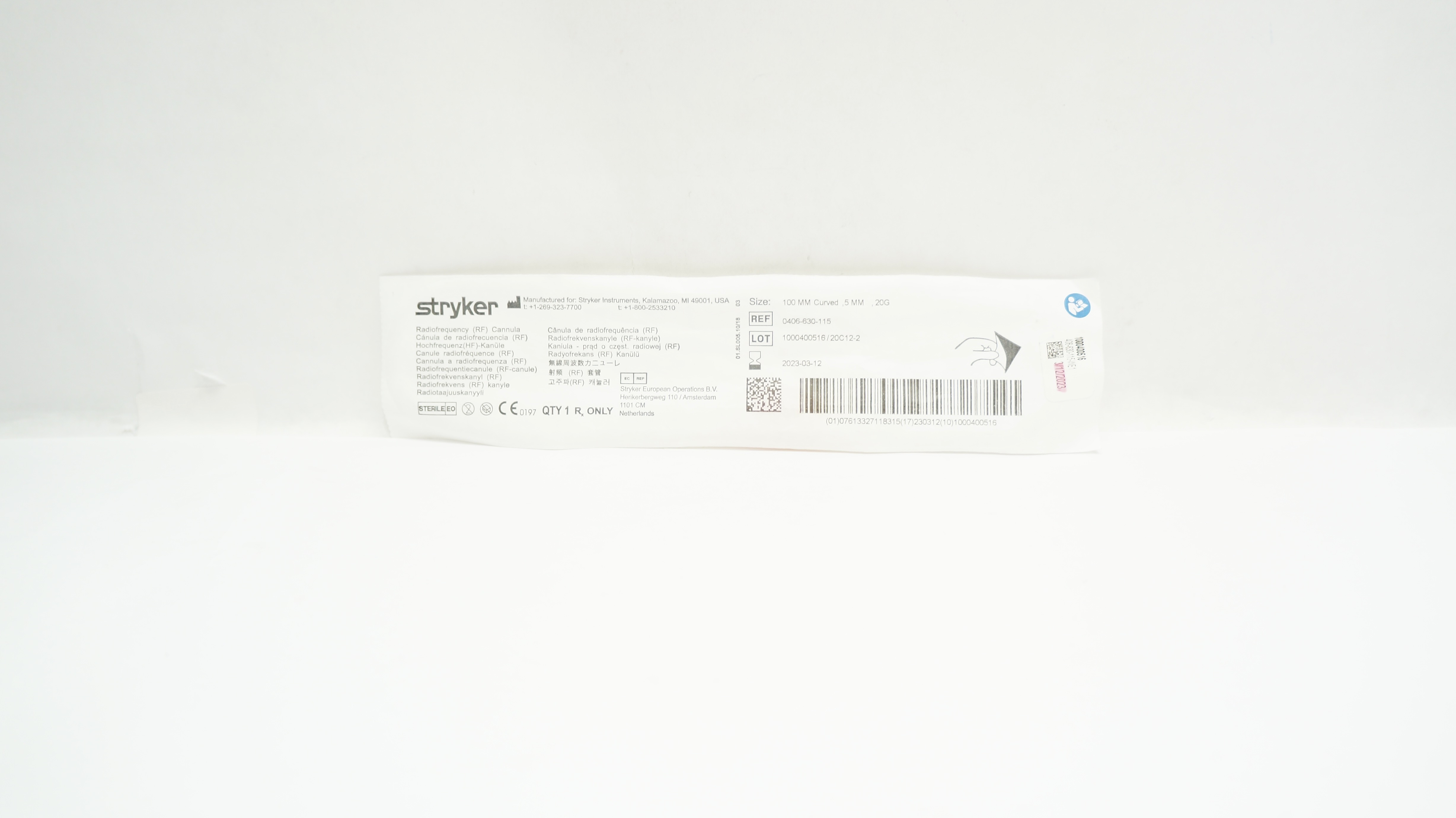 Stryker 0406-630-115 Curved Cannula 100mm x 20G x 5mm (x)