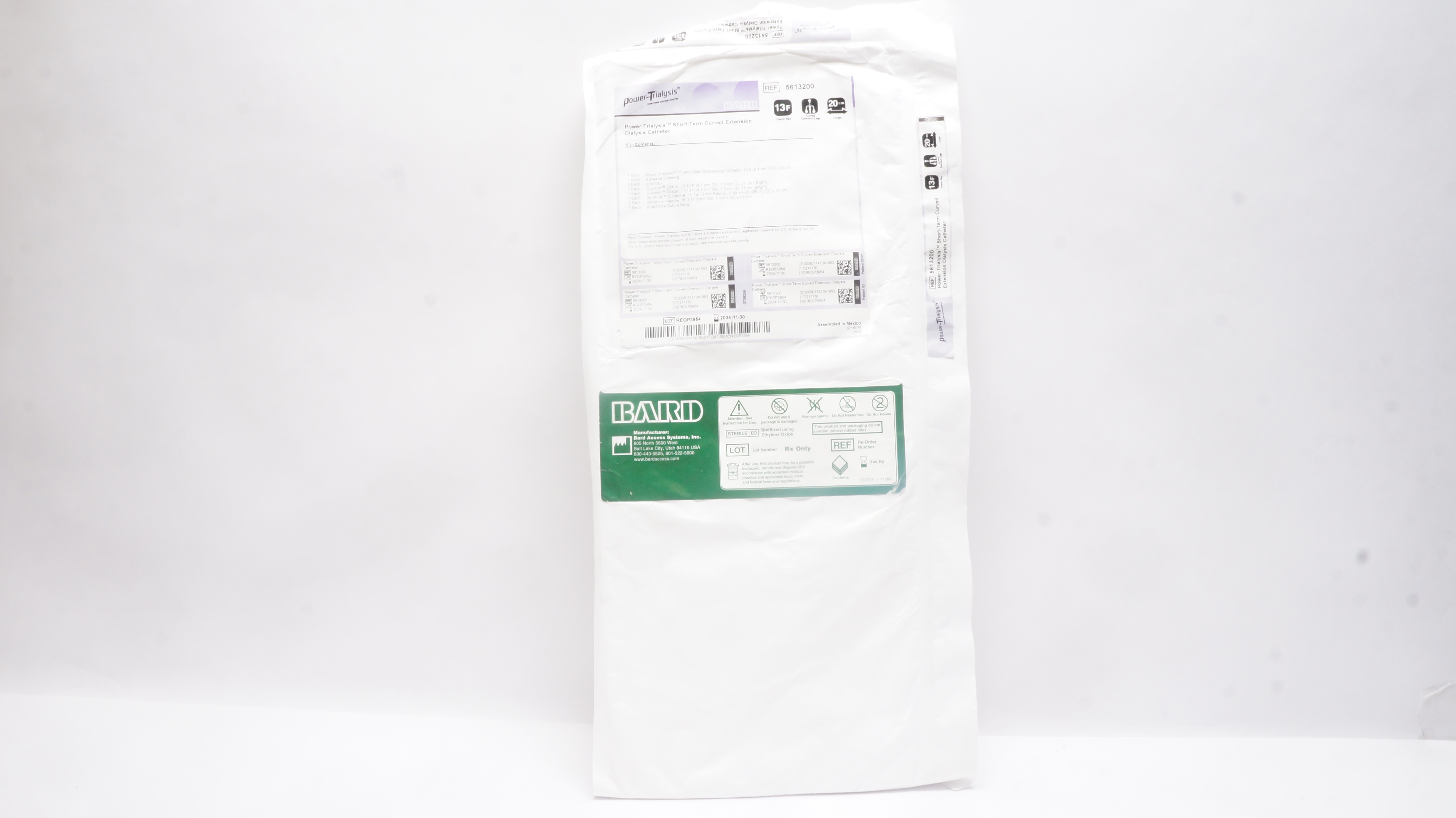 Bard 5613200 Power-Trialysis Short-Term Curved Extension Dialysis Cath. 13Fx20cm