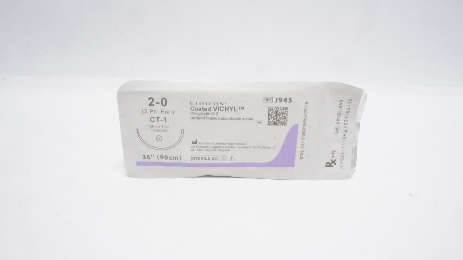 Ethicon J945 Coated VICRYL Suture 2-0 CT-1 36" Undyed