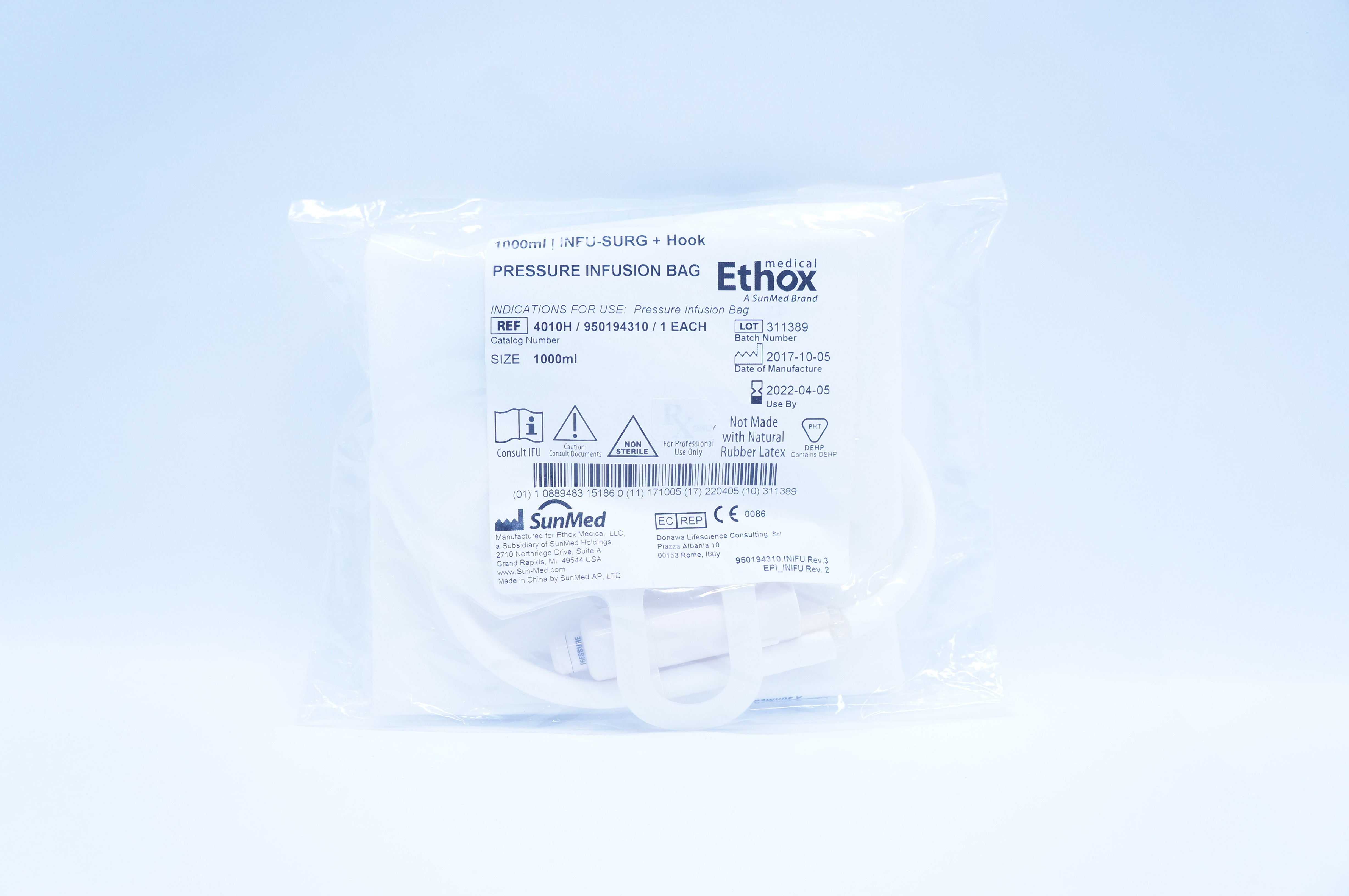 SunMed 4010H Ethox INFU-SURG + Hook Pressure Infusion Bag 1000ml