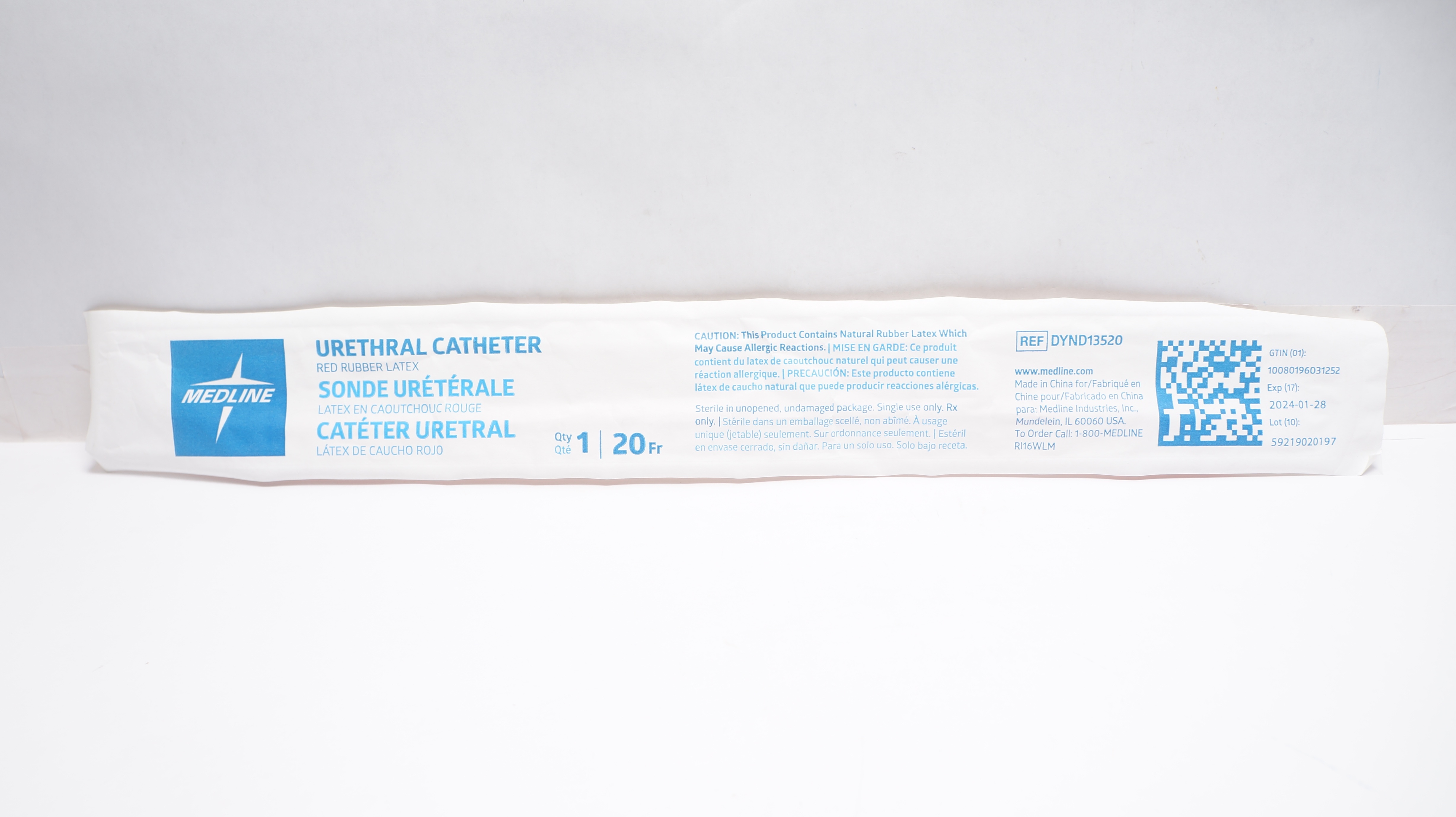 Medline DYND13520 Urethral Cath. Red Rubber Latex, 20Fr. (x)