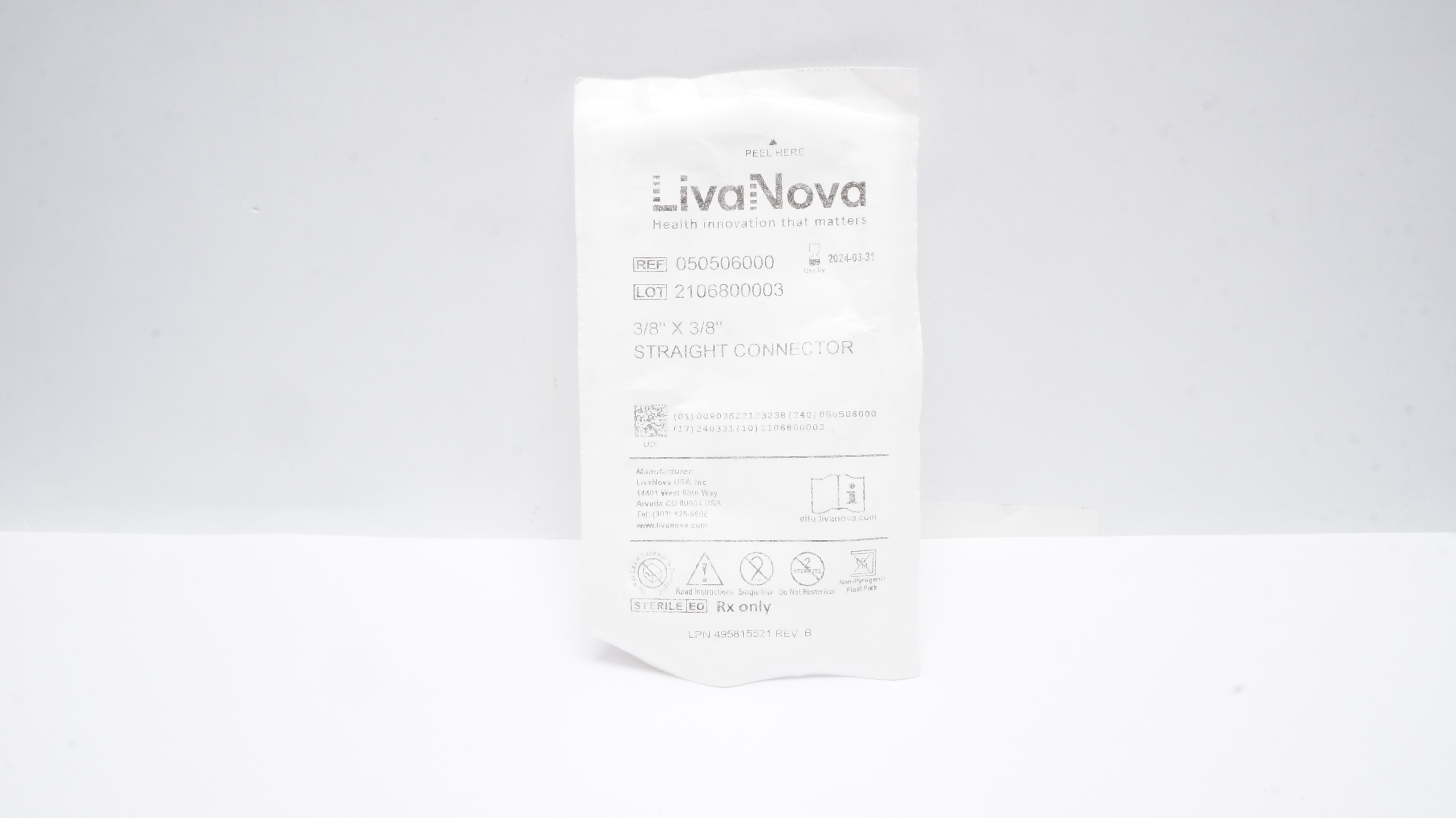 LivaNova 050506000 Straight Connector 3/8inch x 3/8inch (x)