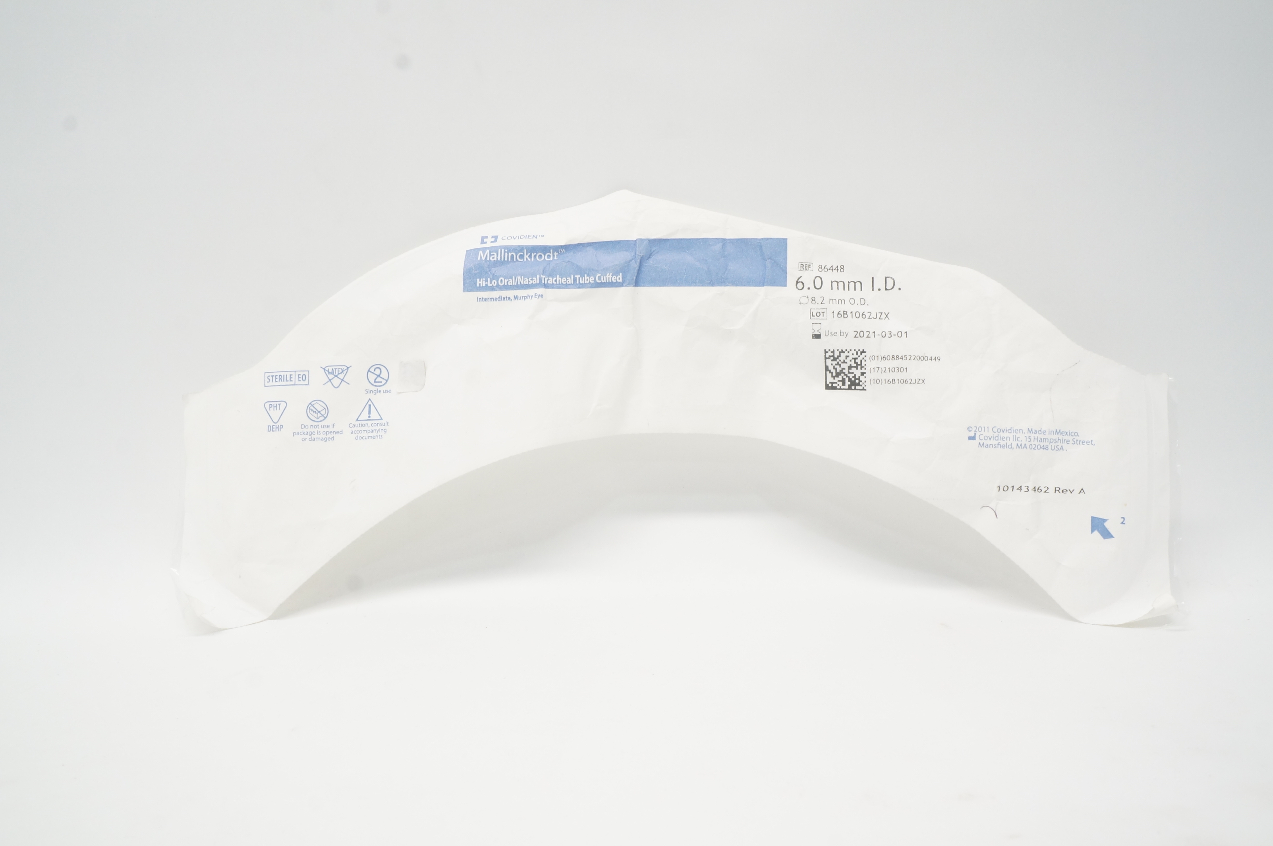 Covidien 86448 Mallinckrodt Hi-Lo Oral/Nasal Tracheal Tube Cuffed 6.0x8.2mm (x)