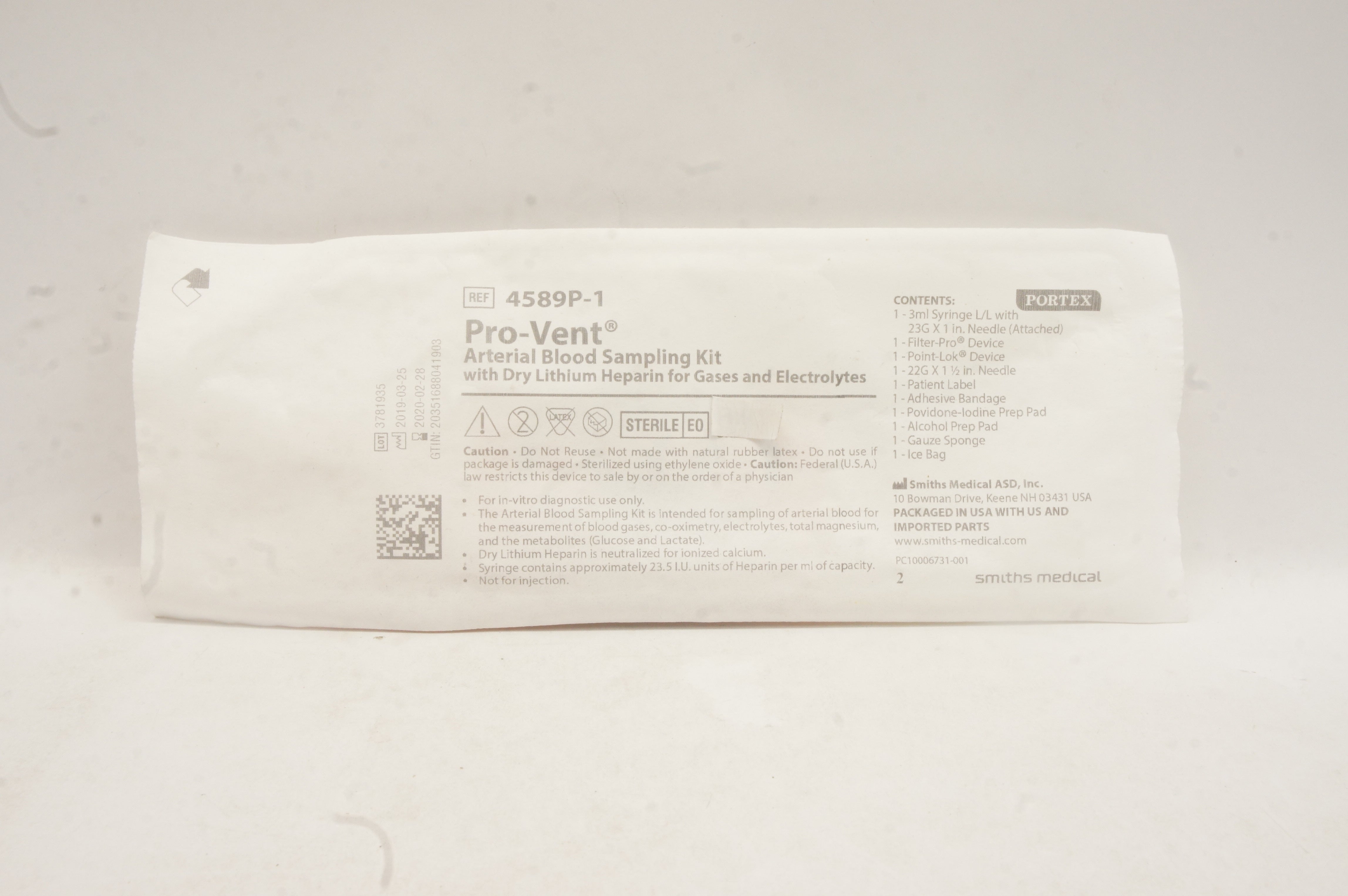 Smiths Medical 4589P-1 Pro-Vent Arterial Blood Sampling Kit (x)