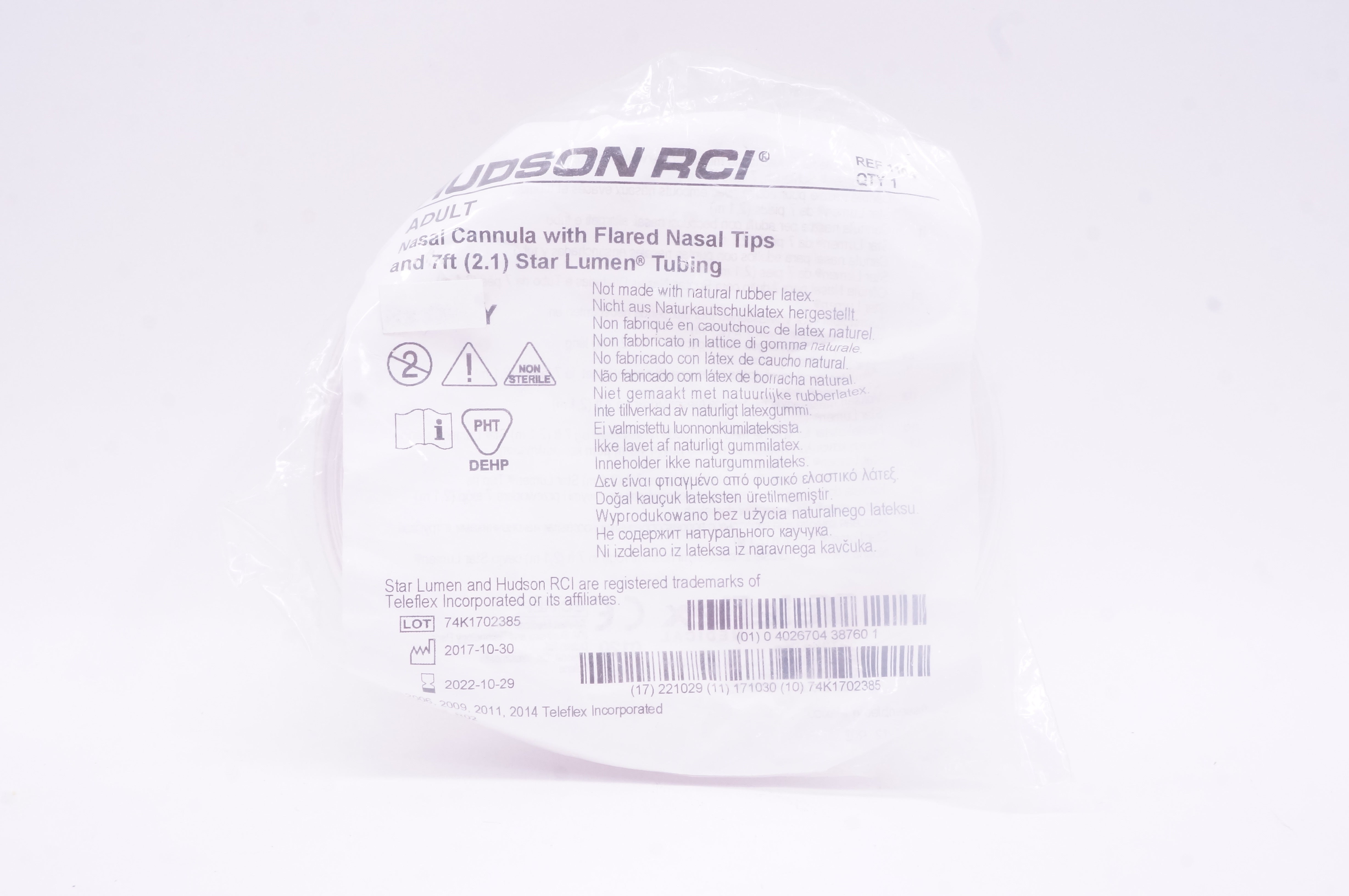 Hudson RCI 1103 Adult Nasal Cannula with Star Lumen Tubing 7Ft